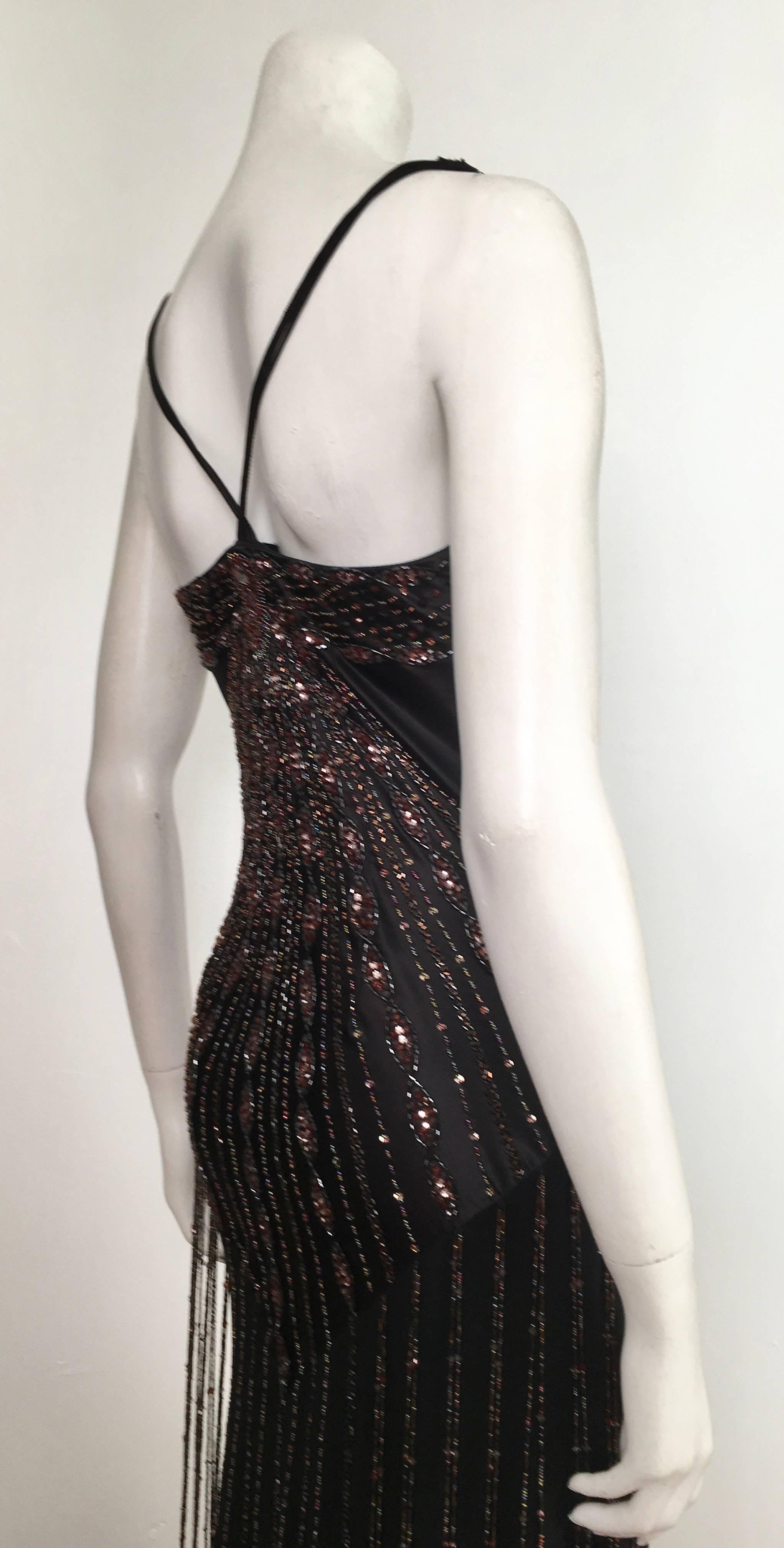 Sue Wong Black Silk Beaded Maxi Bias Cut Dress Size 2. For Sale 6