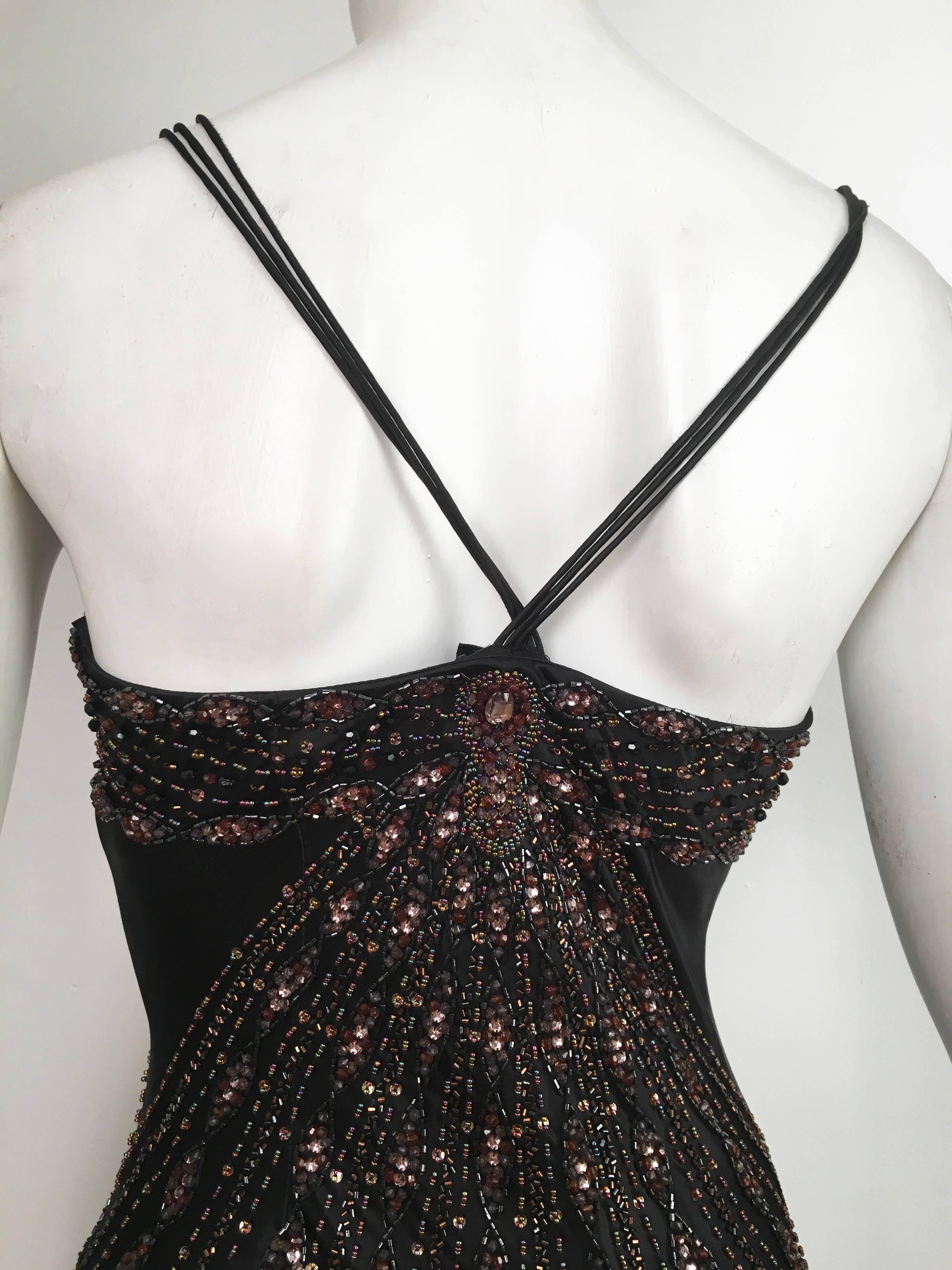 Sue Wong Black Silk Beaded Maxi Bias Cut Dress Size 2. For Sale 8