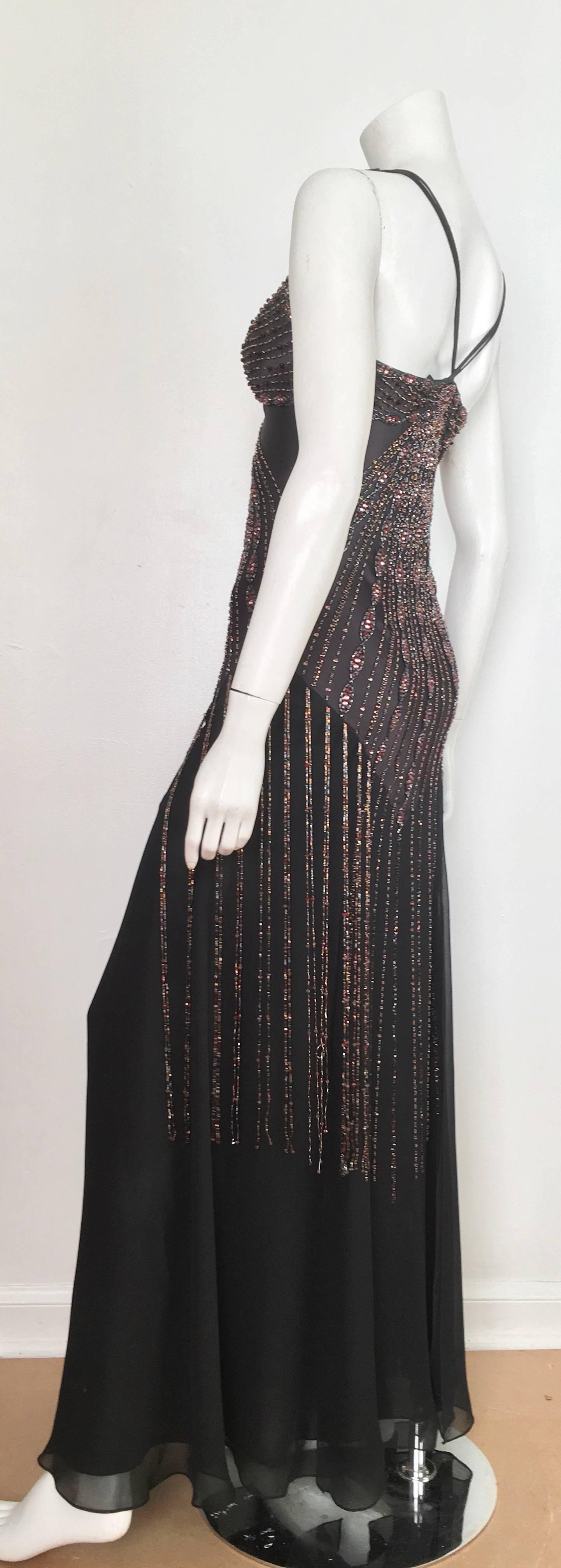 Sue Wong Black Silk Beaded Maxi Bias Cut Dress Size 2. For Sale 9