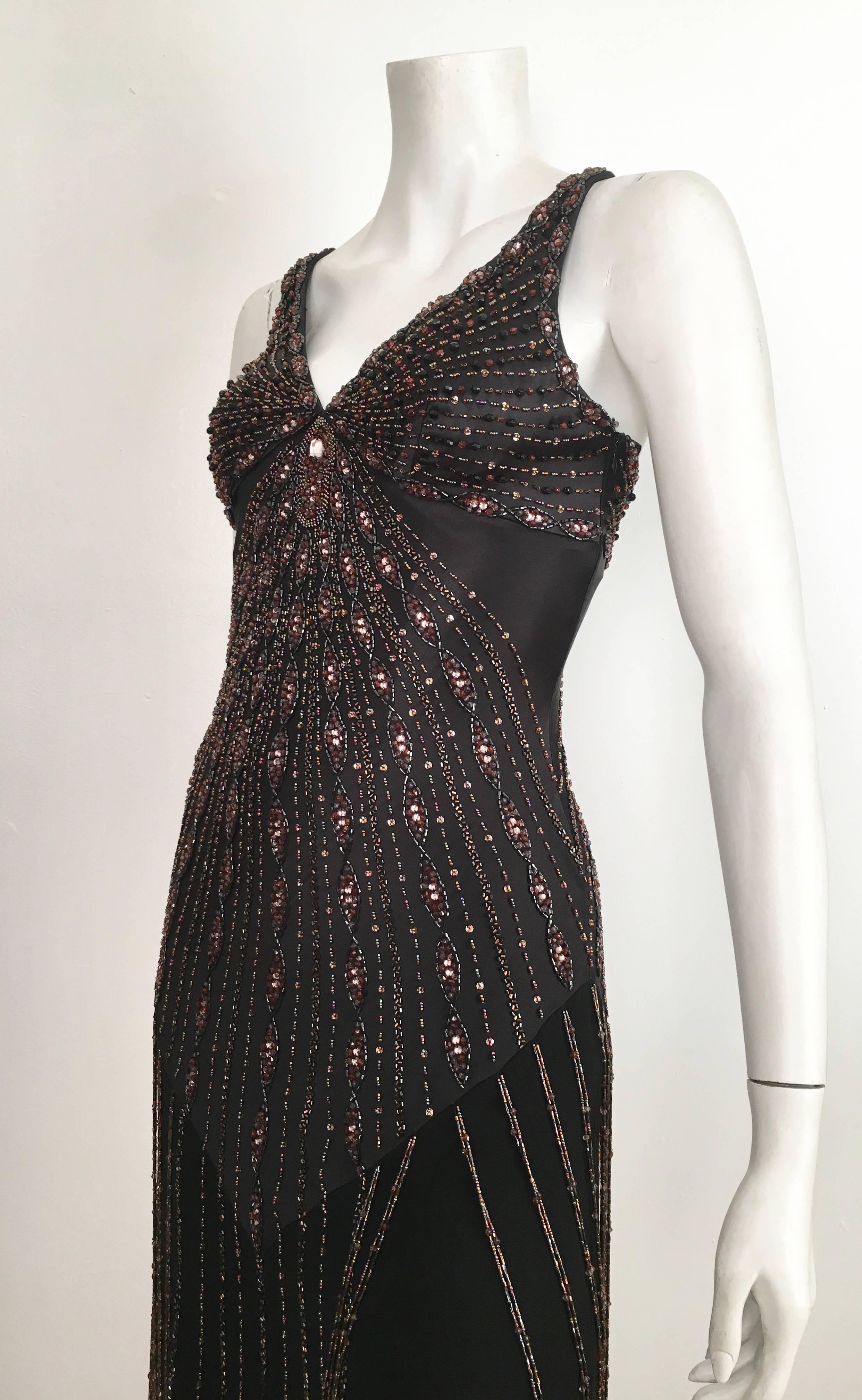 Sue Wong Black Silk Beaded Maxi Bias Cut Dress Size 2. For Sale 11