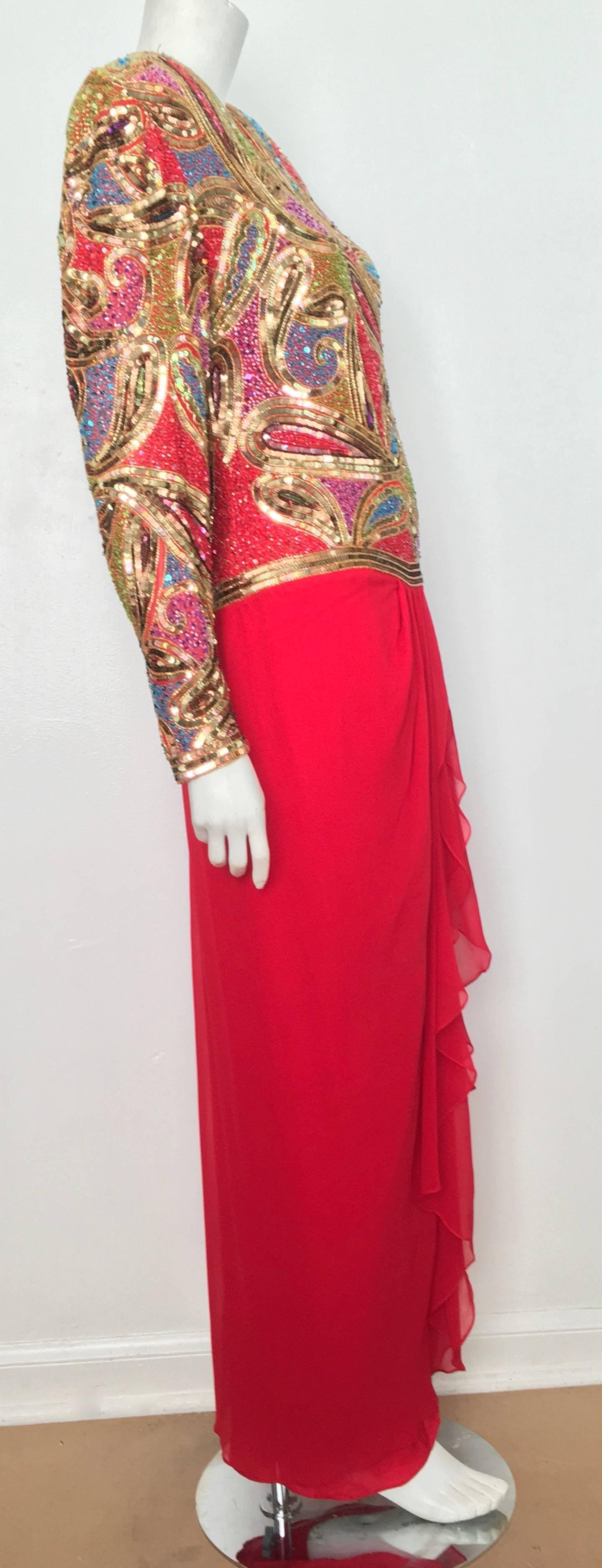 Naeem Khan 1980s Silk and Beaded Gown Size 8. In Excellent Condition For Sale In Atlanta, GA