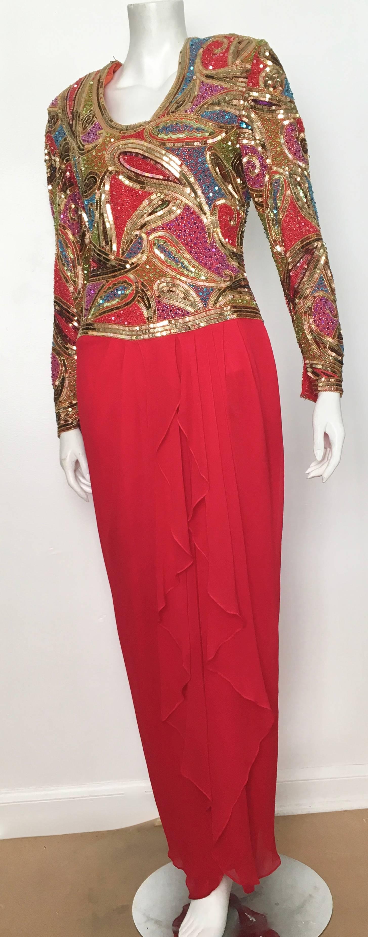 Naeem Khan 1980s Silk and Beaded Gown Size 8. For Sale 4