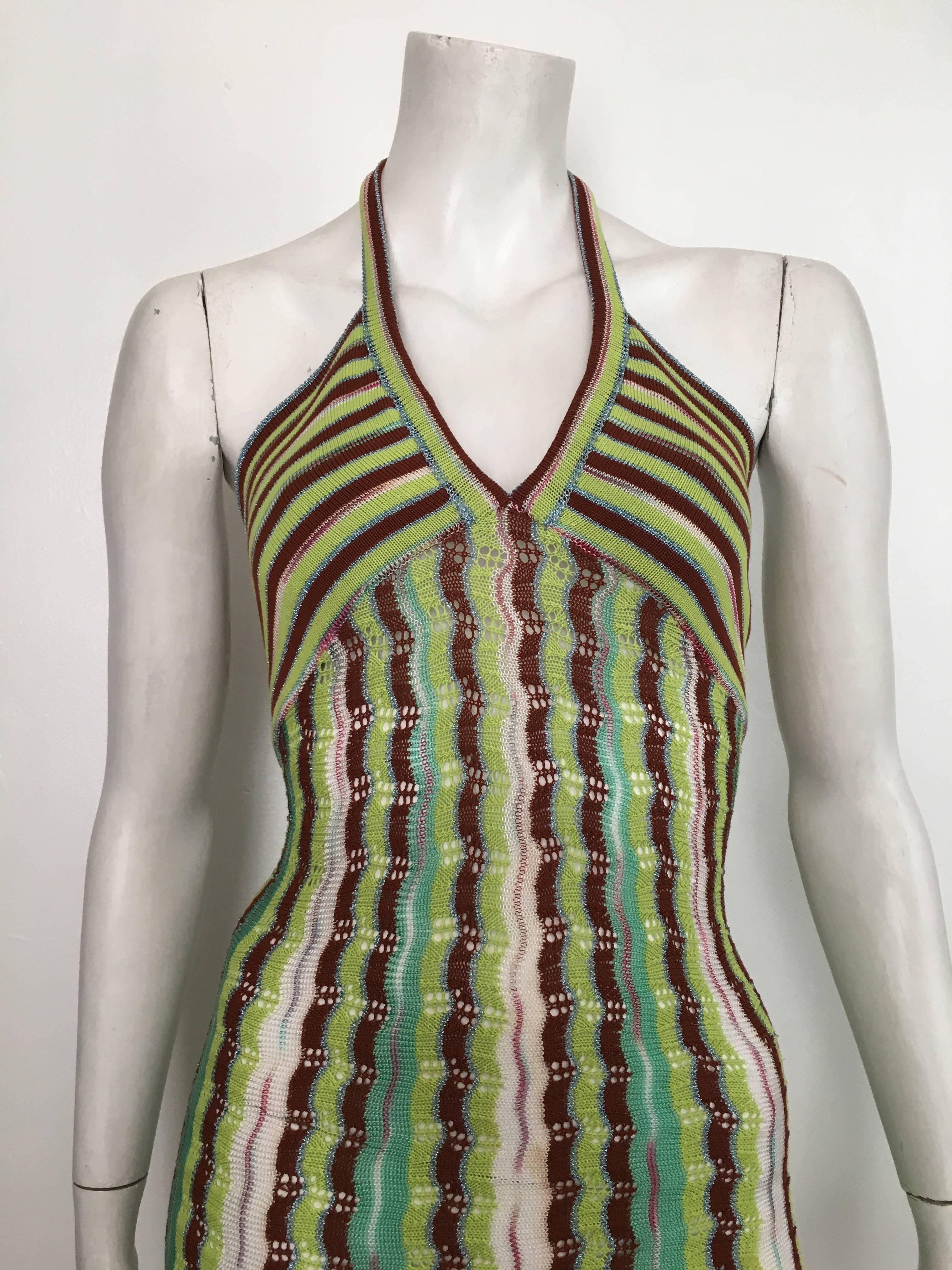 M by Missoni knit halter dress is labeled a size 6 but fits like a size 4.  Matilda the Mannequin is a size 4 and this fits Matilda perfectly.  Ladies please use the measurements I provide so you can use your tape measure to accurately measure your
