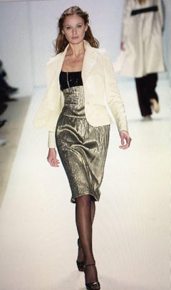 Peter Som 2005 Black Velvet and Gold Lame Dress with Pockets Size 6.