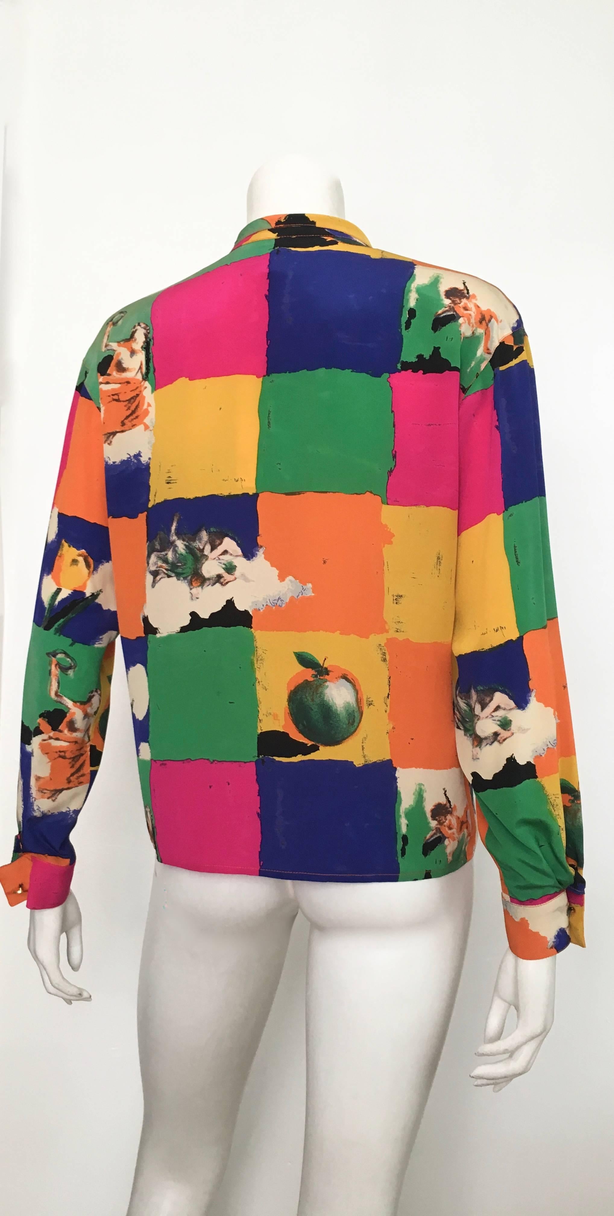 Ungaro Parallele Paris 1980s Silk Long Sleeve Abstract Blouse, Size 4 / 6.  For Sale 2
