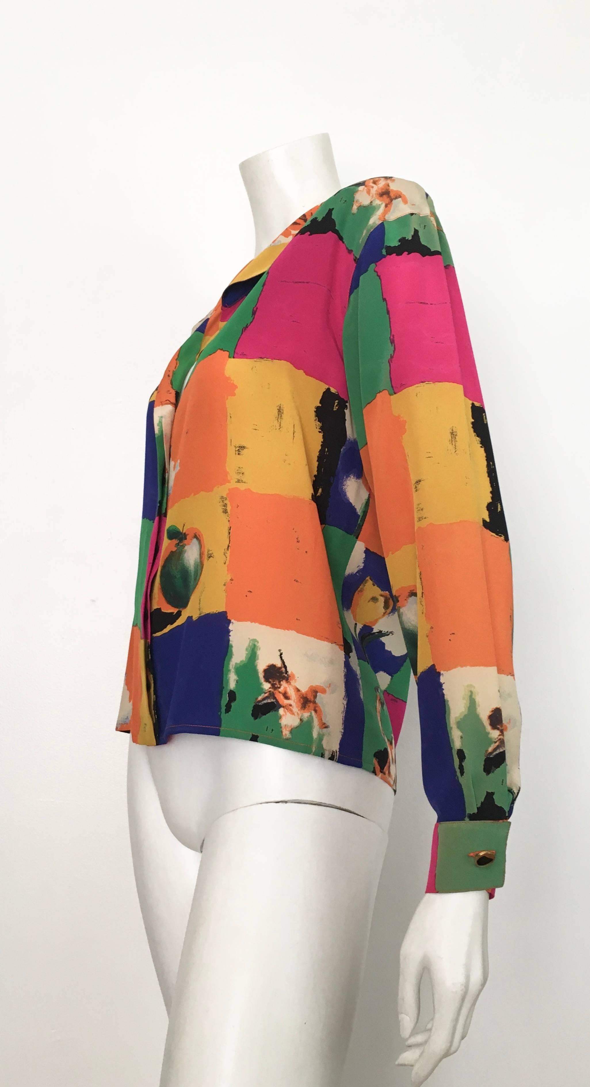 Ungaro Parallele Paris 1980s Silk Long Sleeve Abstract Blouse, Size 4 / 6.  For Sale 7