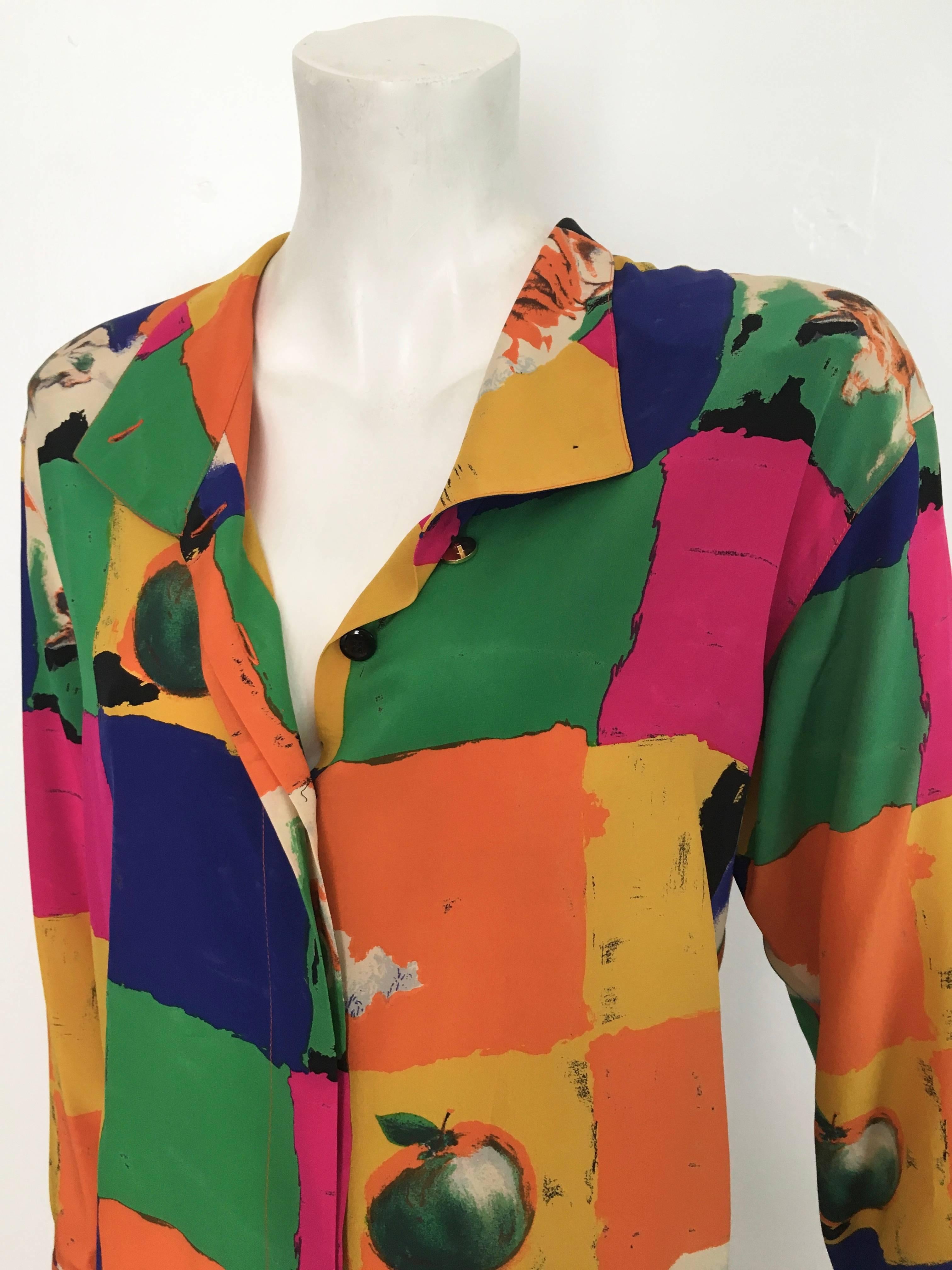 Ungaro Parallele Paris 1980s Silk Long Sleeve Abstract Blouse, Size 4 / 6.  For Sale 8