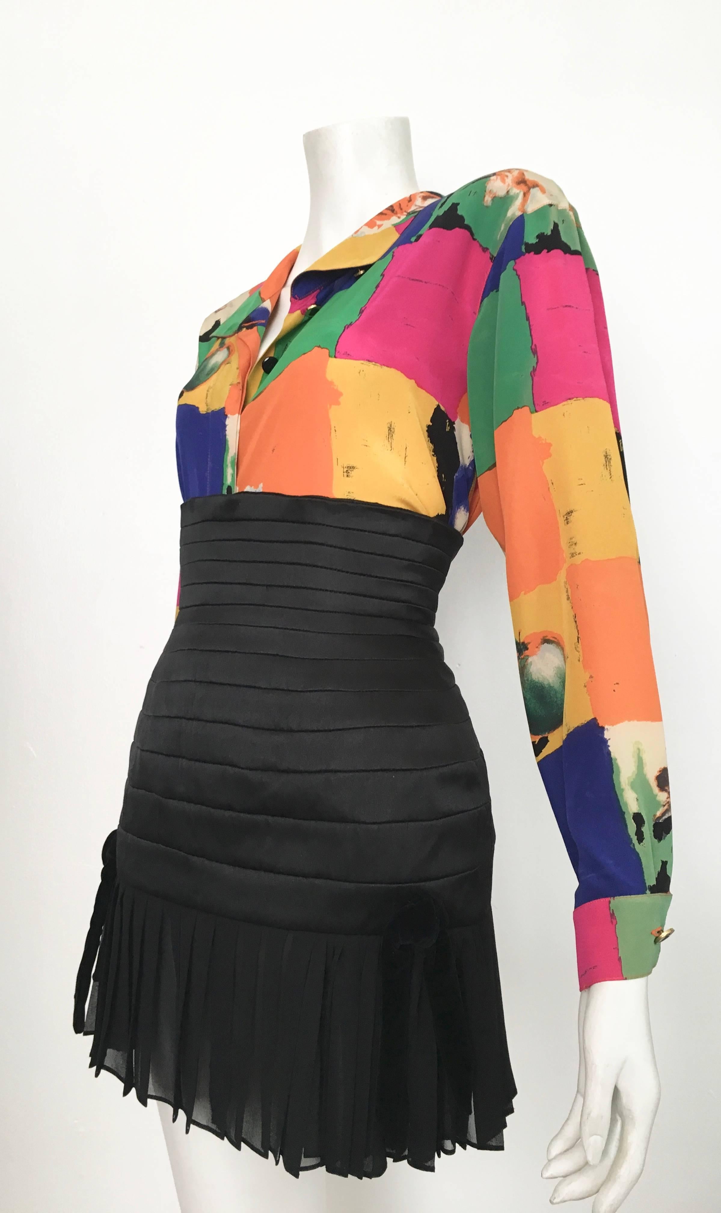 Ungaro Parallele Paris 1980s Silk Long Sleeve Abstract Blouse, Size 4 / 6.  For Sale 9