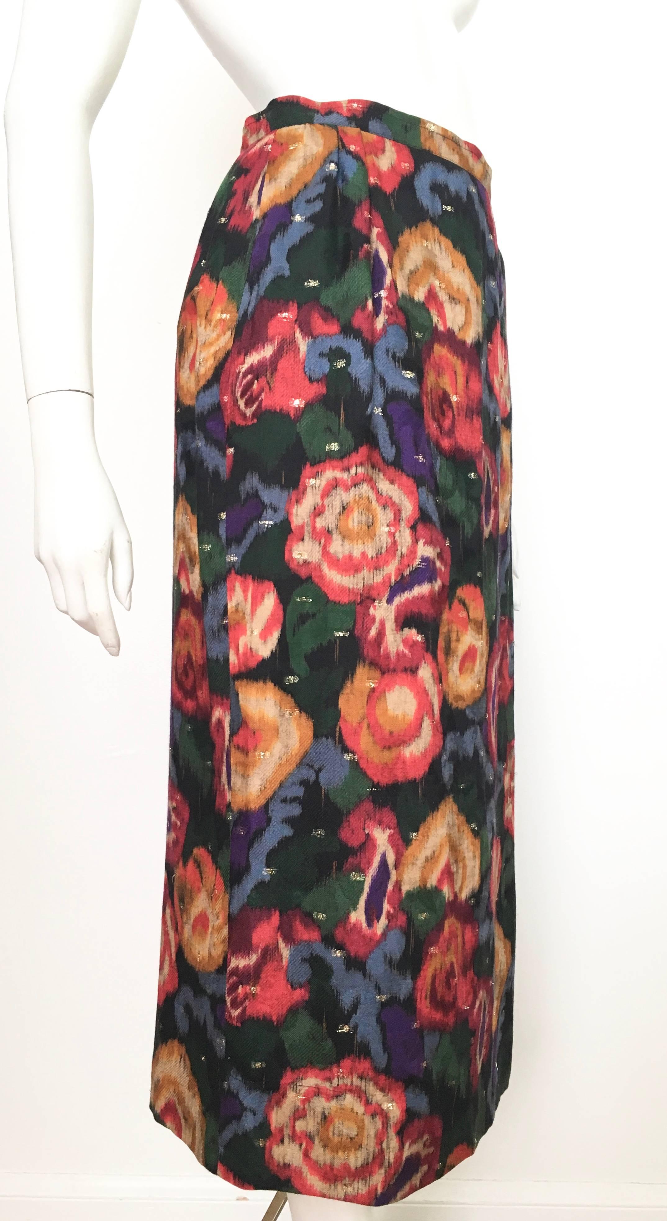Women's or Men's Emanuel Ungaro Parallele Paris 1980s Wool / Silk Long Floral Skirt Size 4/6. For Sale