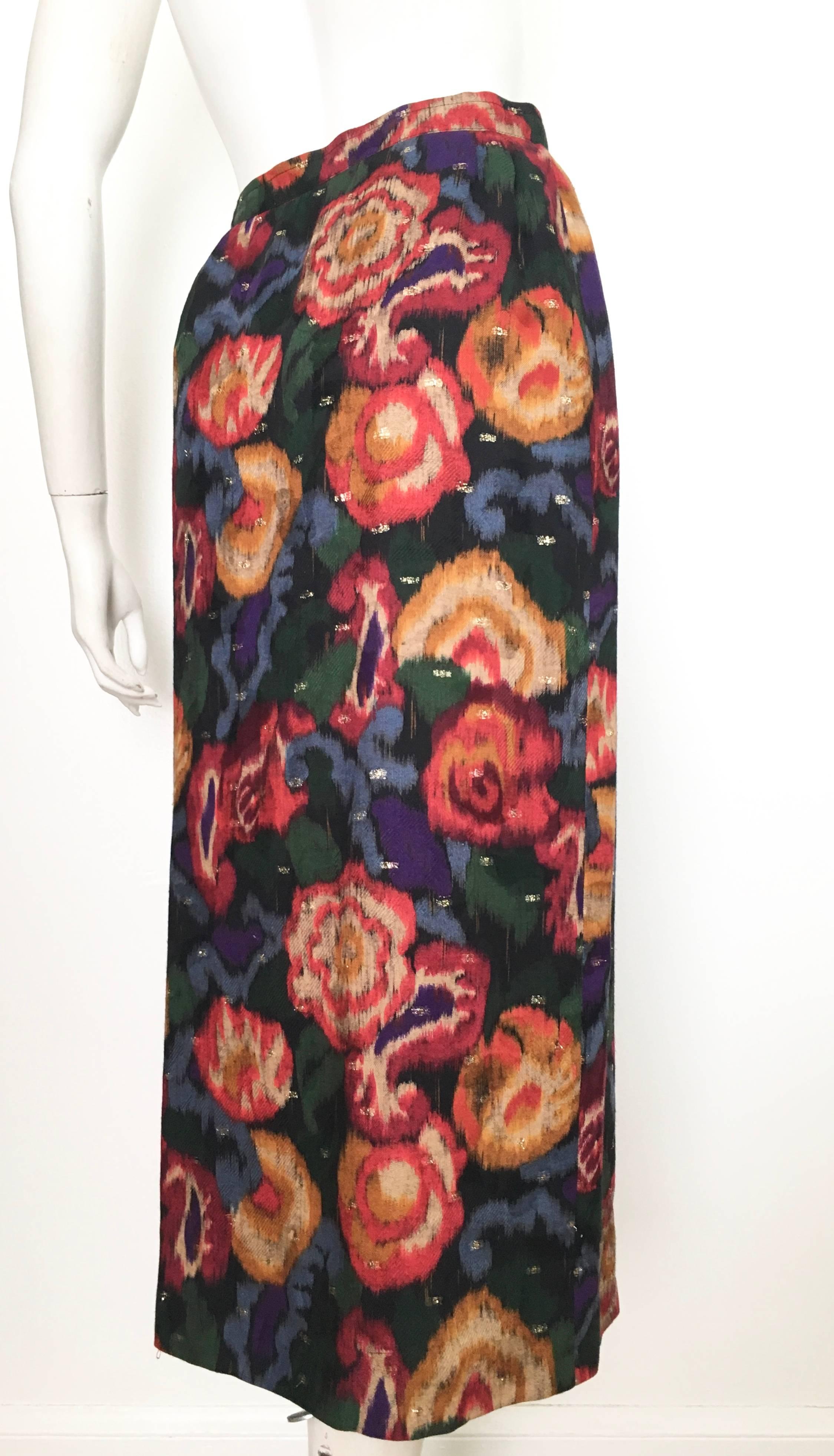 Emanuel Ungaro Parallele Paris 1980s Wool / Silk Long Floral Skirt Size 4/6. For Sale 1
