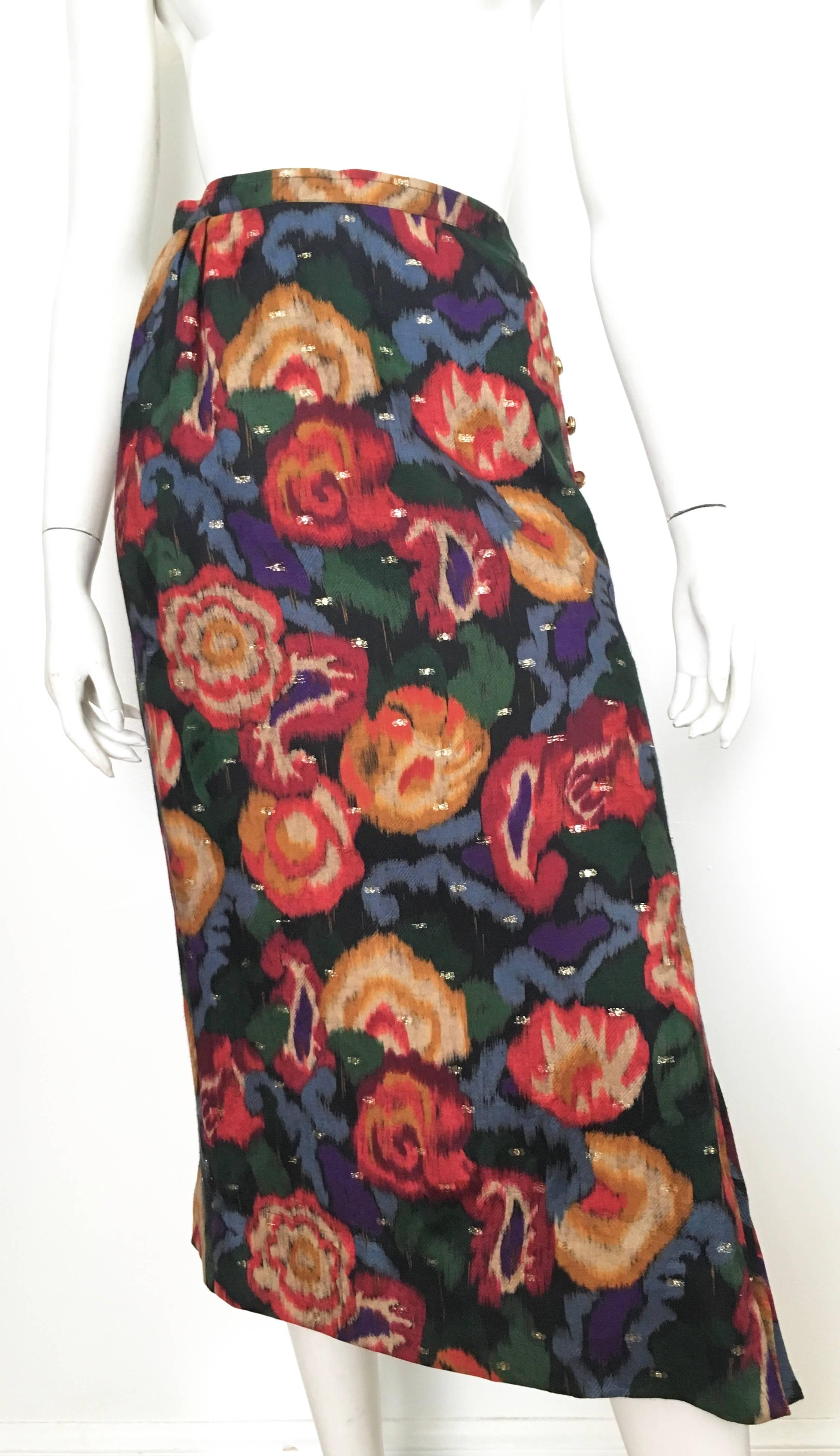 Emanuel Ungaro Parallele Paris 1980s Wool / Silk Long Floral Skirt Size 4/6. For Sale 5