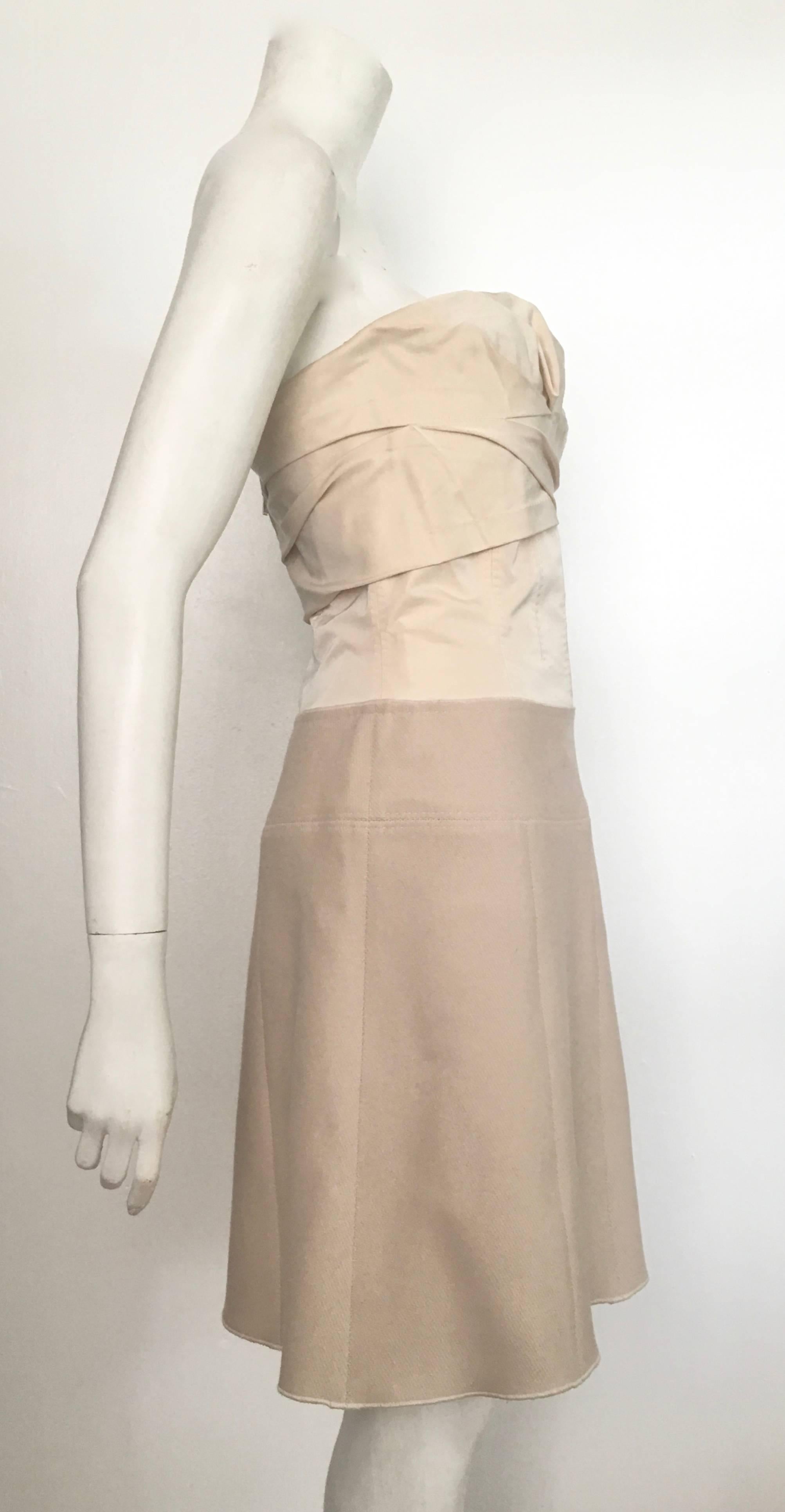 Brown Louis Vuitton Cream Strapless Mini Dress Size 38 / 6 For Sale