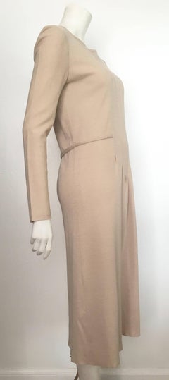 Geoffrey Beene Boutique 1970s Wool Knit Tan Long Sleeve Dress Size 8.