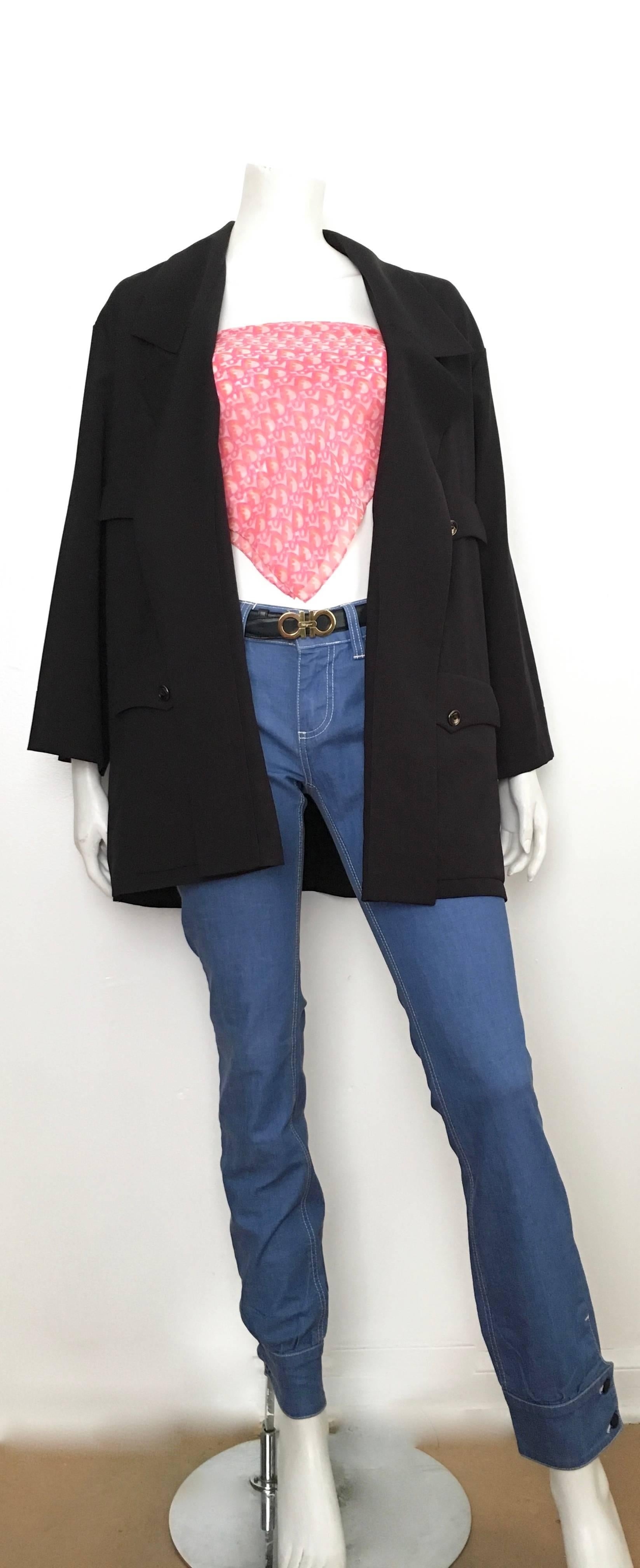 Karl Lagerfeld 1990s navy wool smock jacket is a French size 42 and fits US size 10.  Classic and beautifully designed this Lagerfeld light weight jacket can be worn with your jeans, skirts, pants, jumpsuits and dresses. The sky is the limit as far