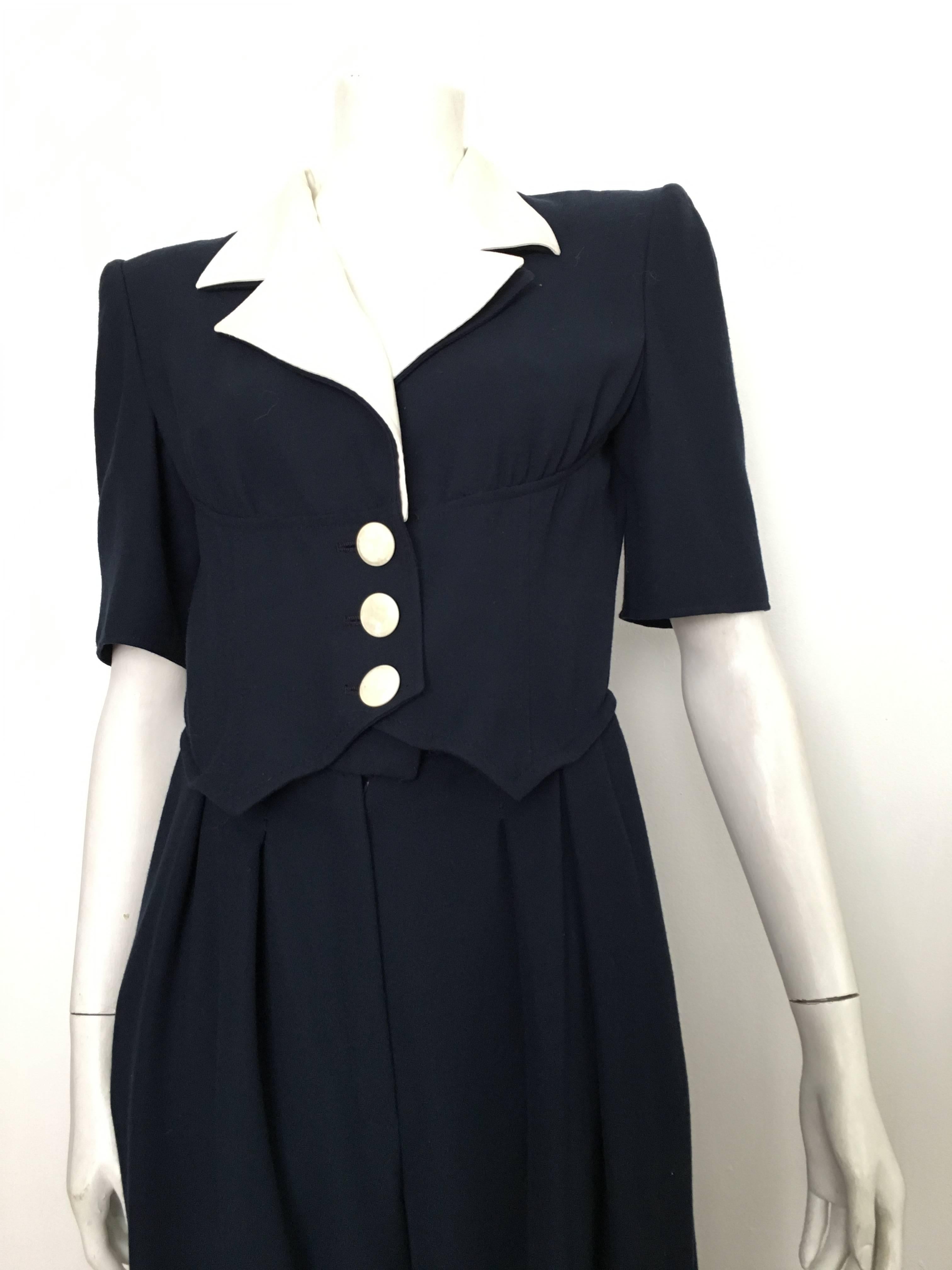 Black Valentino Boutique Wool Navy Jumpsuit with Pockets, 1980s   For Sale