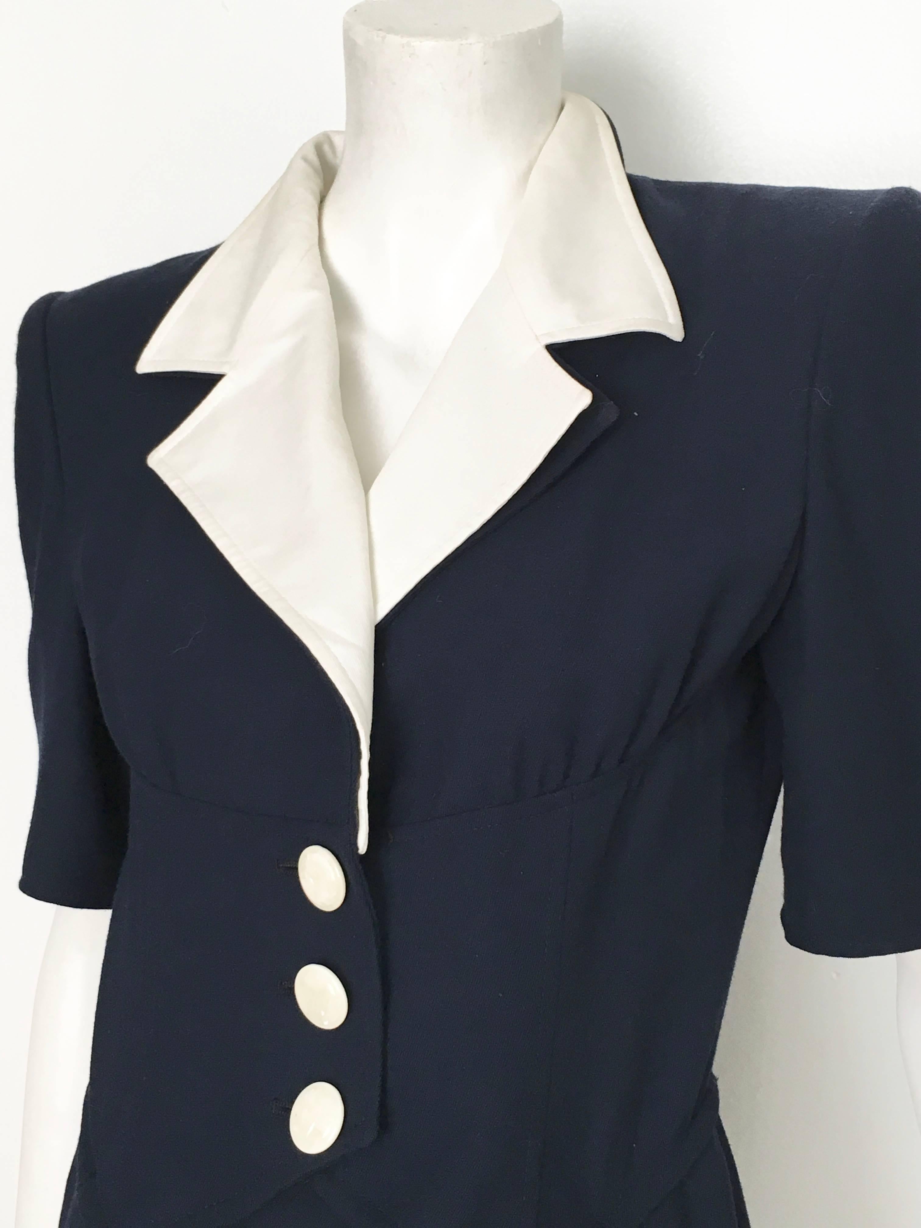 Valentino Boutique Wool Navy Jumpsuit with Pockets, 1980s   In Excellent Condition For Sale In Atlanta, GA