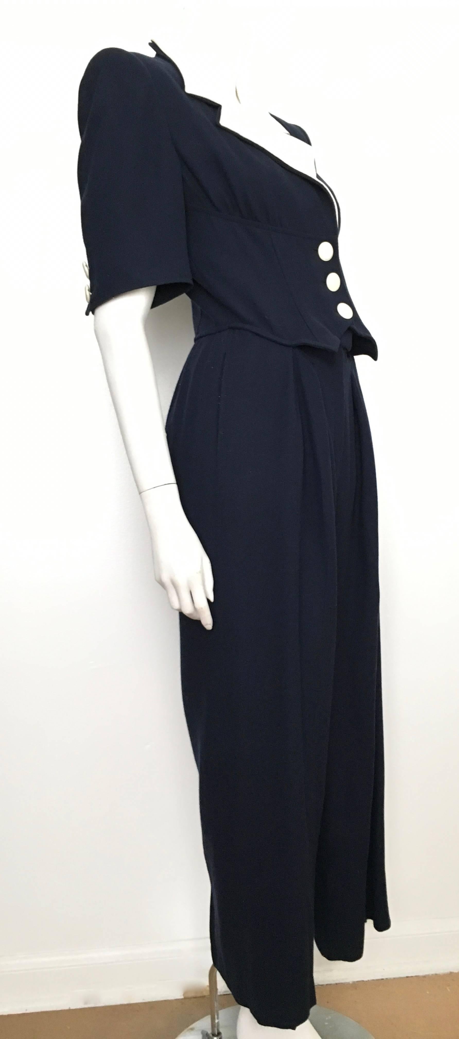 Valentino Boutique Wool Navy Jumpsuit with Pockets, 1980s   For Sale 1