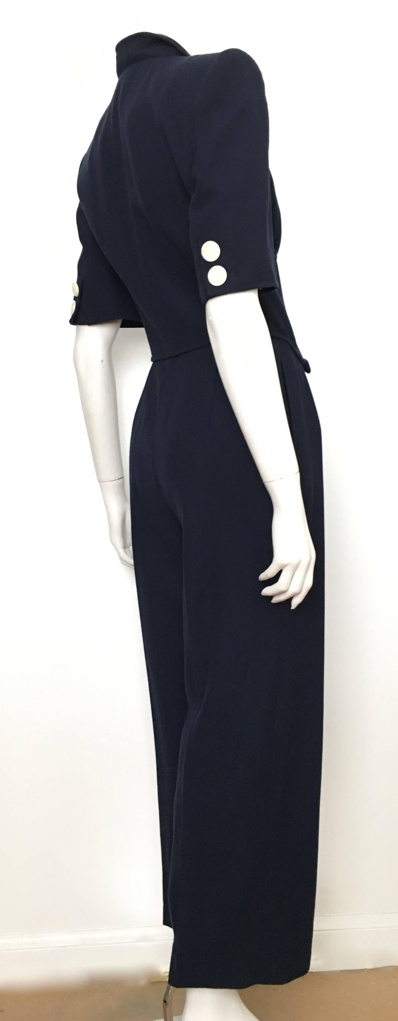 Valentino Boutique Wool Navy Jumpsuit with Pockets, 1980s   For Sale 2