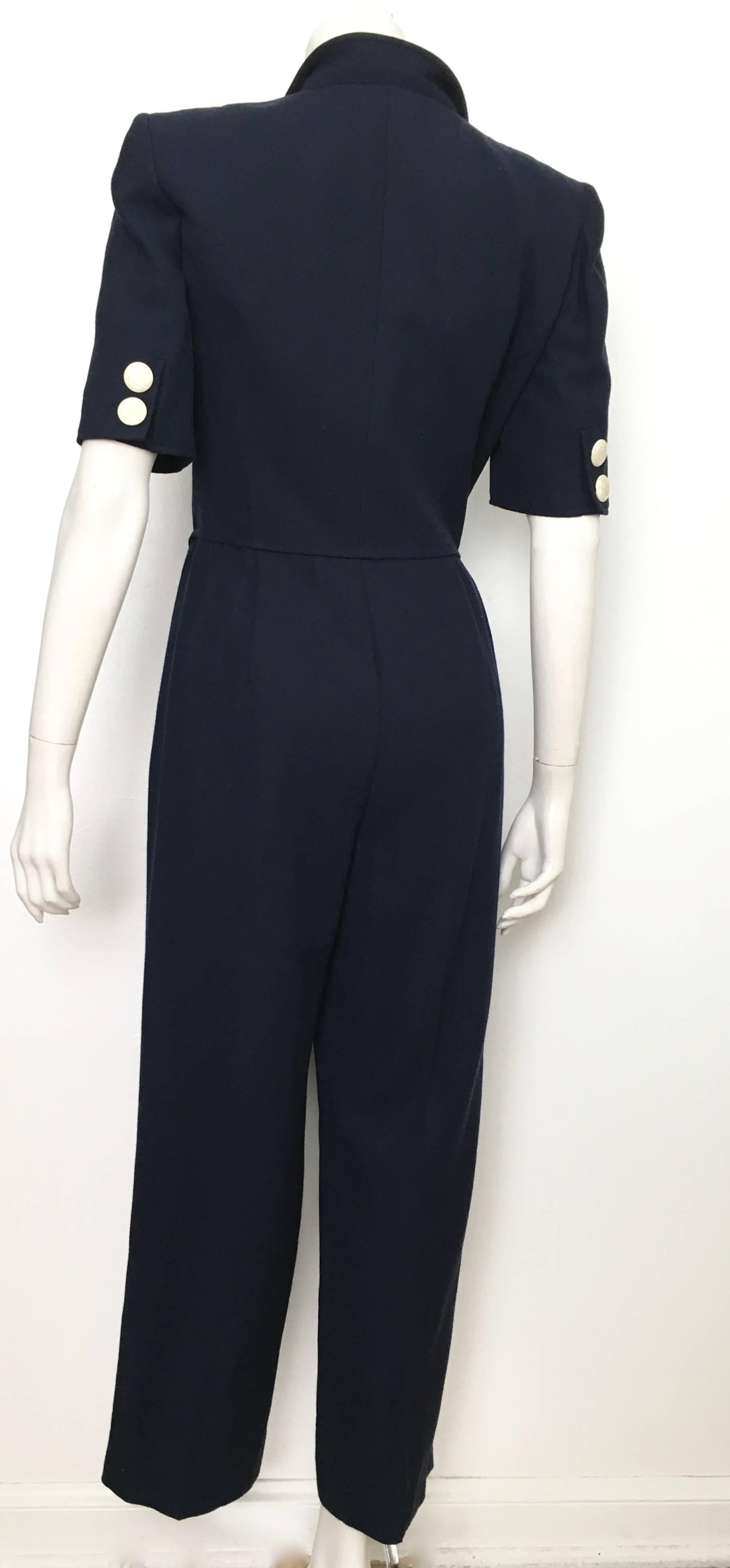 Valentino Boutique Wool Navy Jumpsuit with Pockets, 1980s   For Sale 4