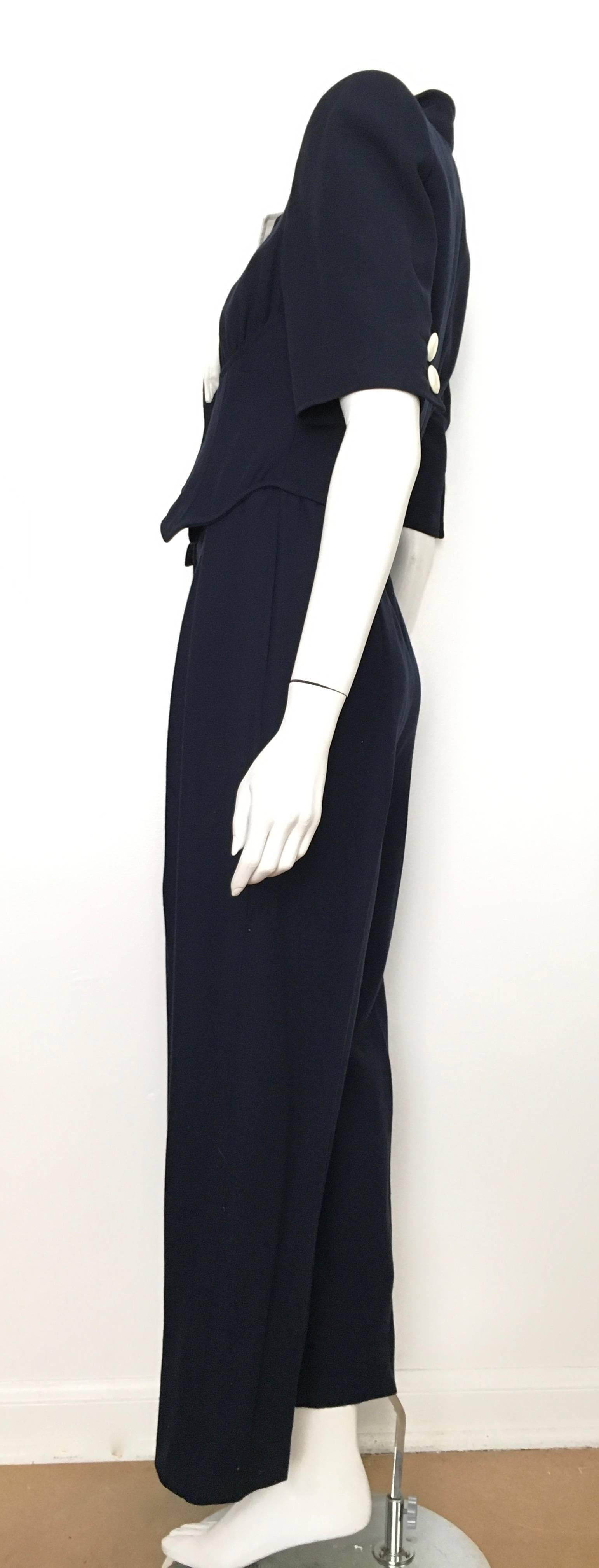 Valentino Boutique Wool Navy Jumpsuit with Pockets, 1980s   For Sale 5