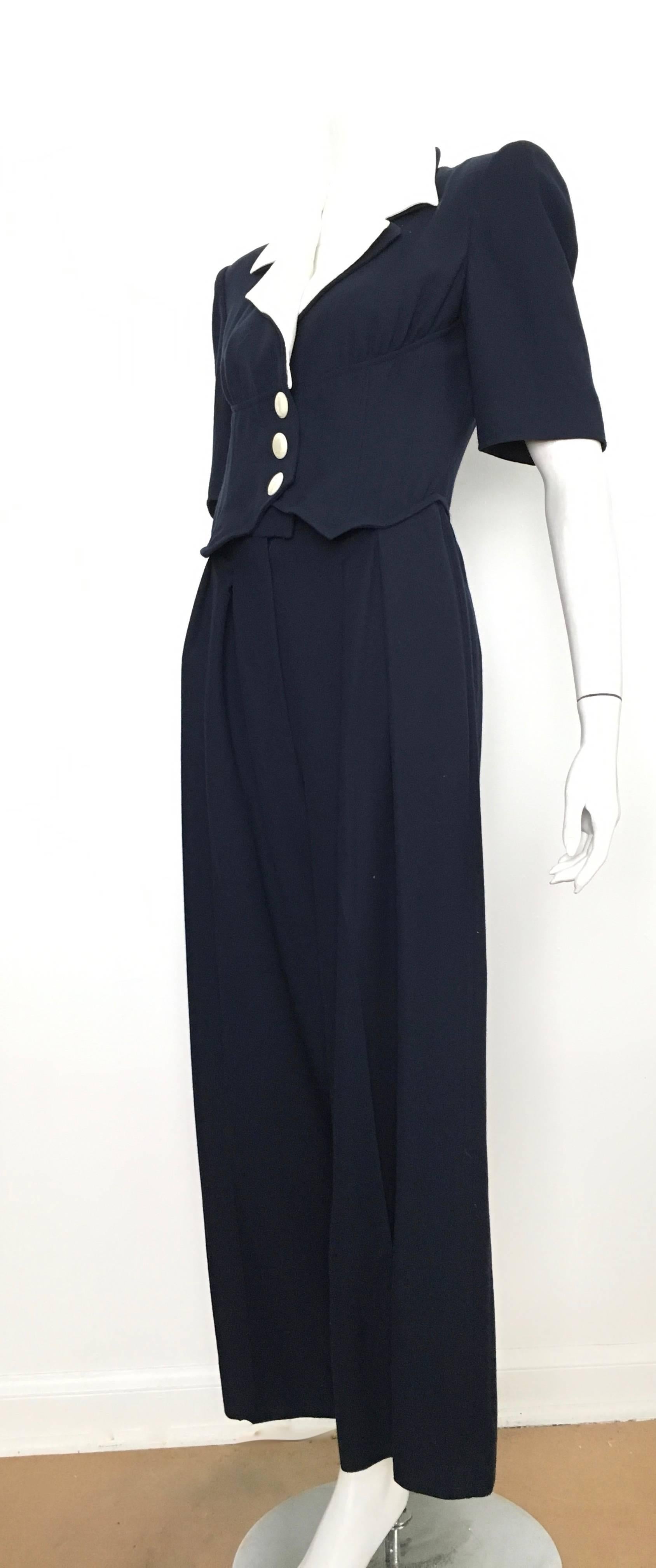 Valentino Boutique Wool Navy Jumpsuit with Pockets, 1980s   For Sale 6