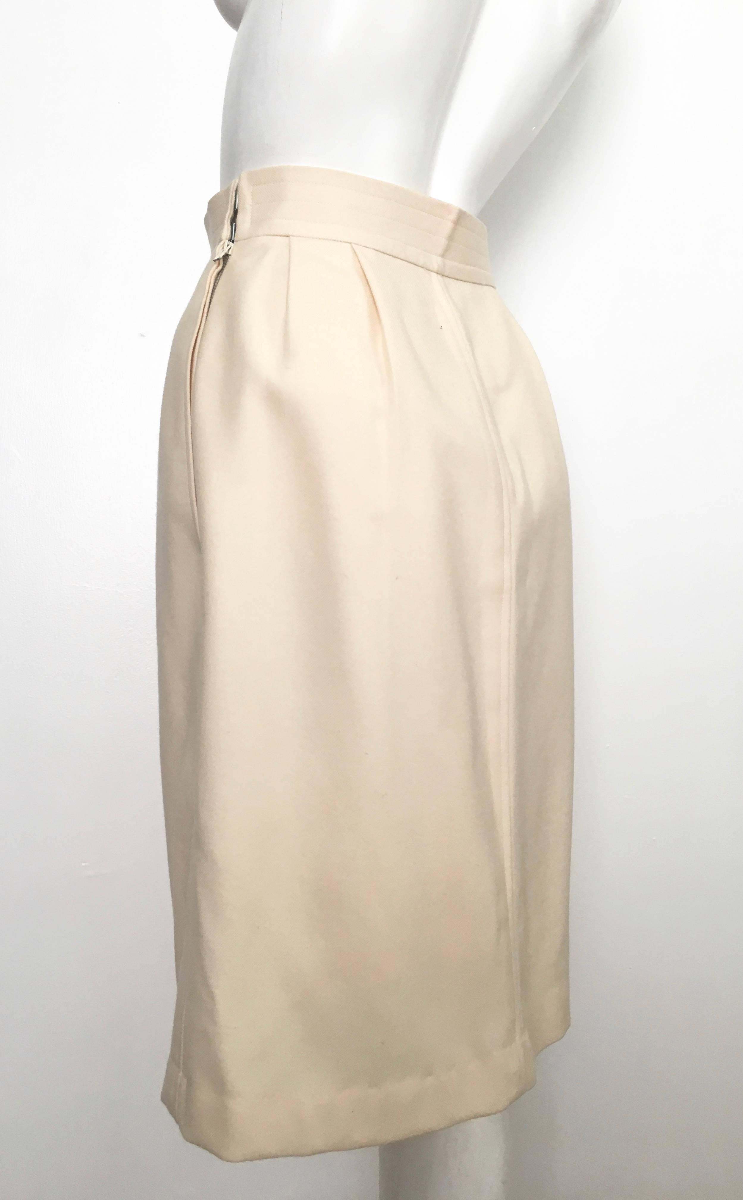Women's or Men's Saint Laurent Rive Gauche Wool Cream Pencil Skirt with Pockets, 1980s  For Sale
