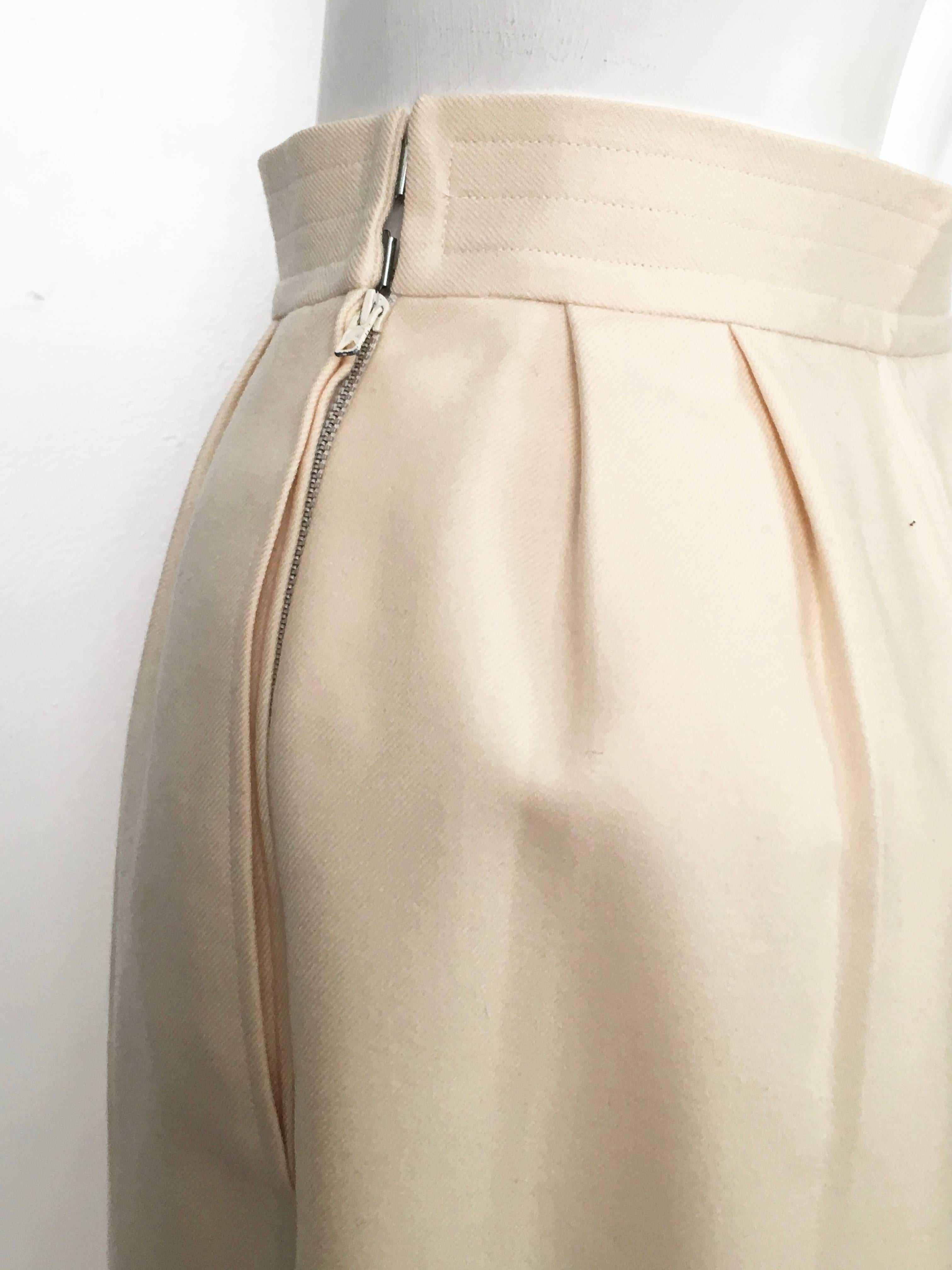 Saint Laurent Rive Gauche Wool Cream Pencil Skirt with Pockets, 1980s  For Sale 1