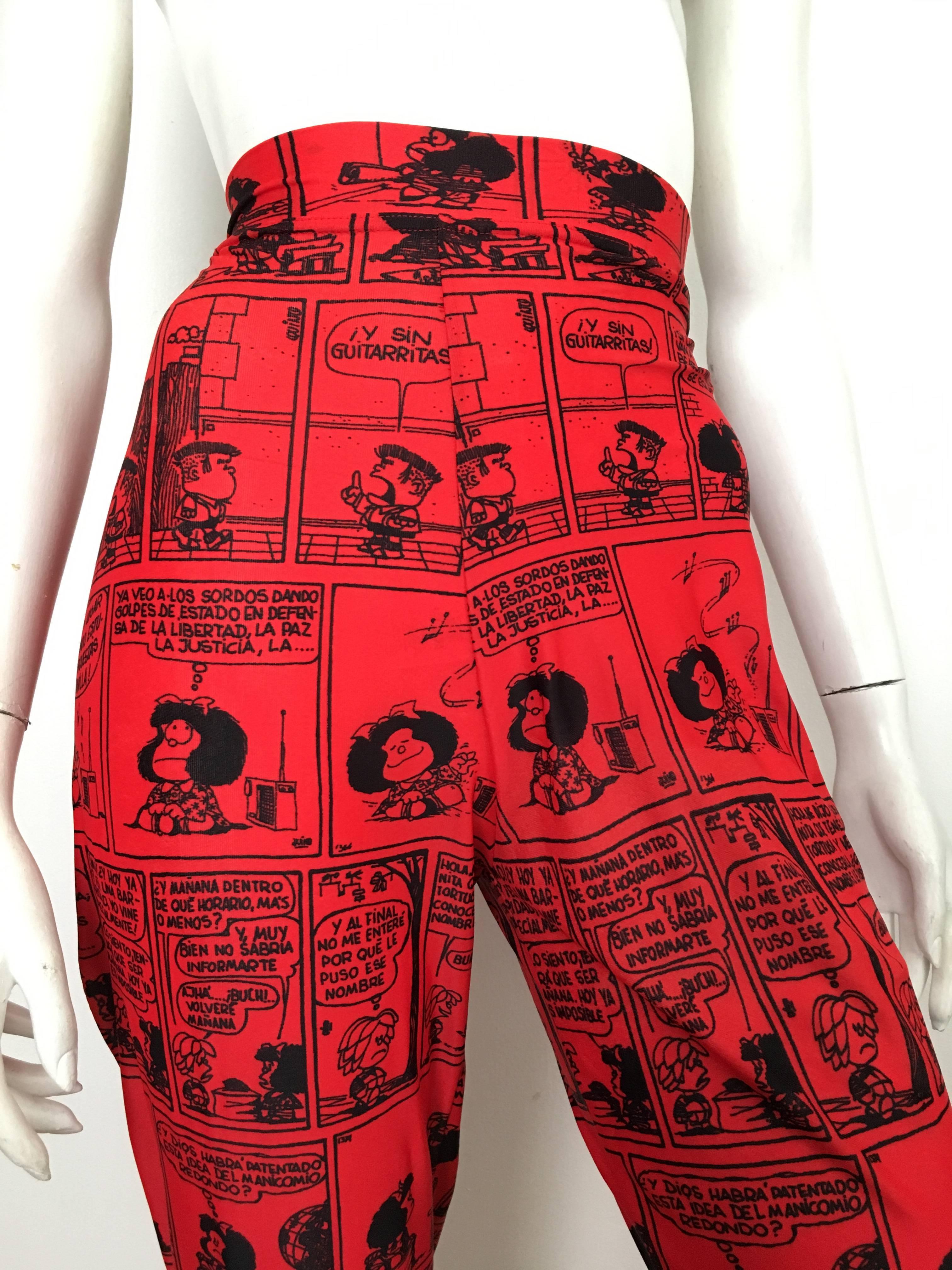 Red Jean Charles de Castelbajac 1990s Cartoon Knit Stretch Pants Size 6/8.  For Sale