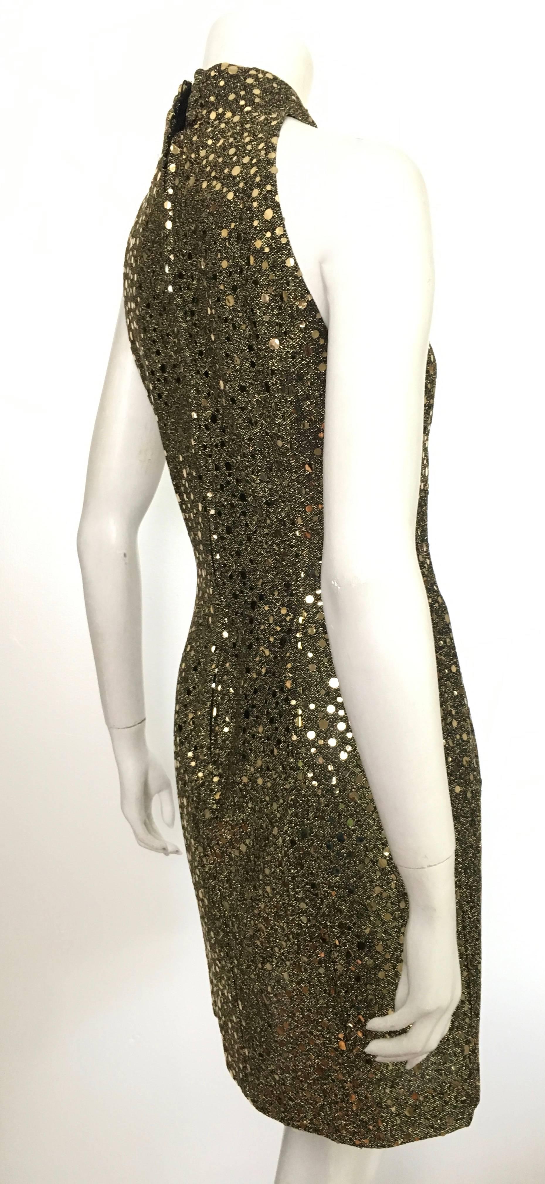 Morton Myles 1980s Gold Sequin Cocktail Dress Size 6. In Excellent Condition For Sale In Atlanta, GA