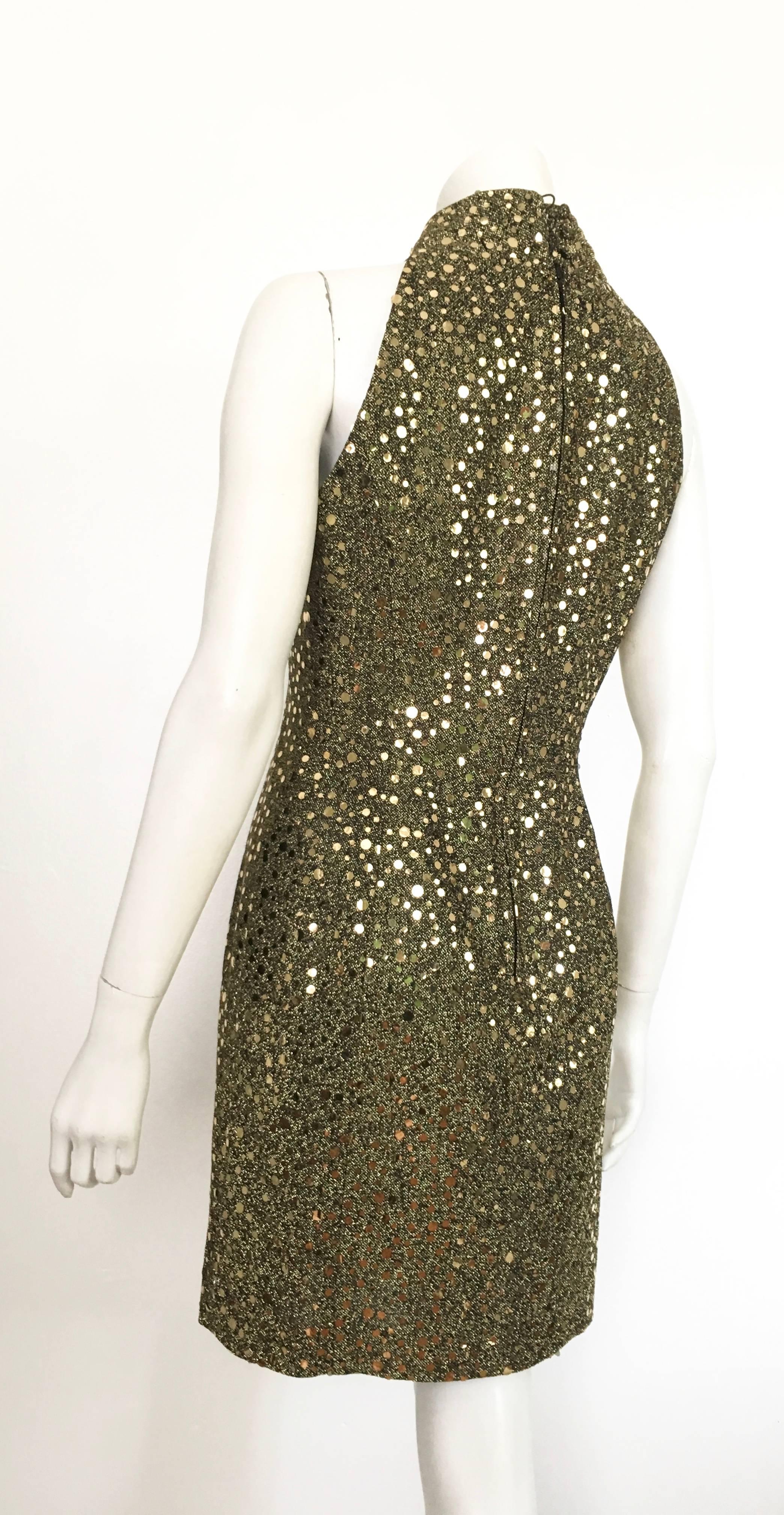 Morton Myles 1980s Gold Sequin Cocktail Dress Size 6. For Sale 2