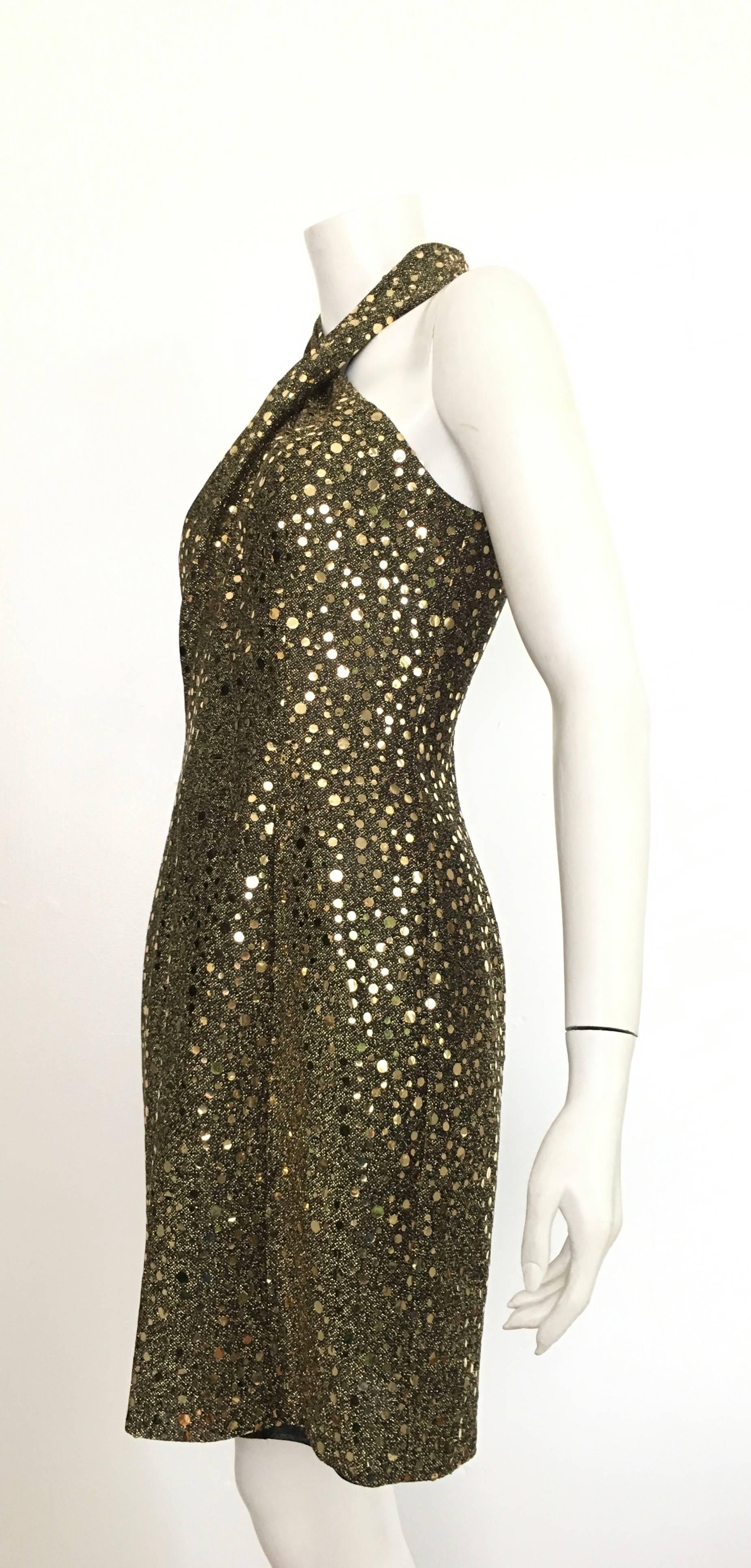 Morton Myles 1980s Gold Sequin Cocktail Dress Size 6. For Sale 3