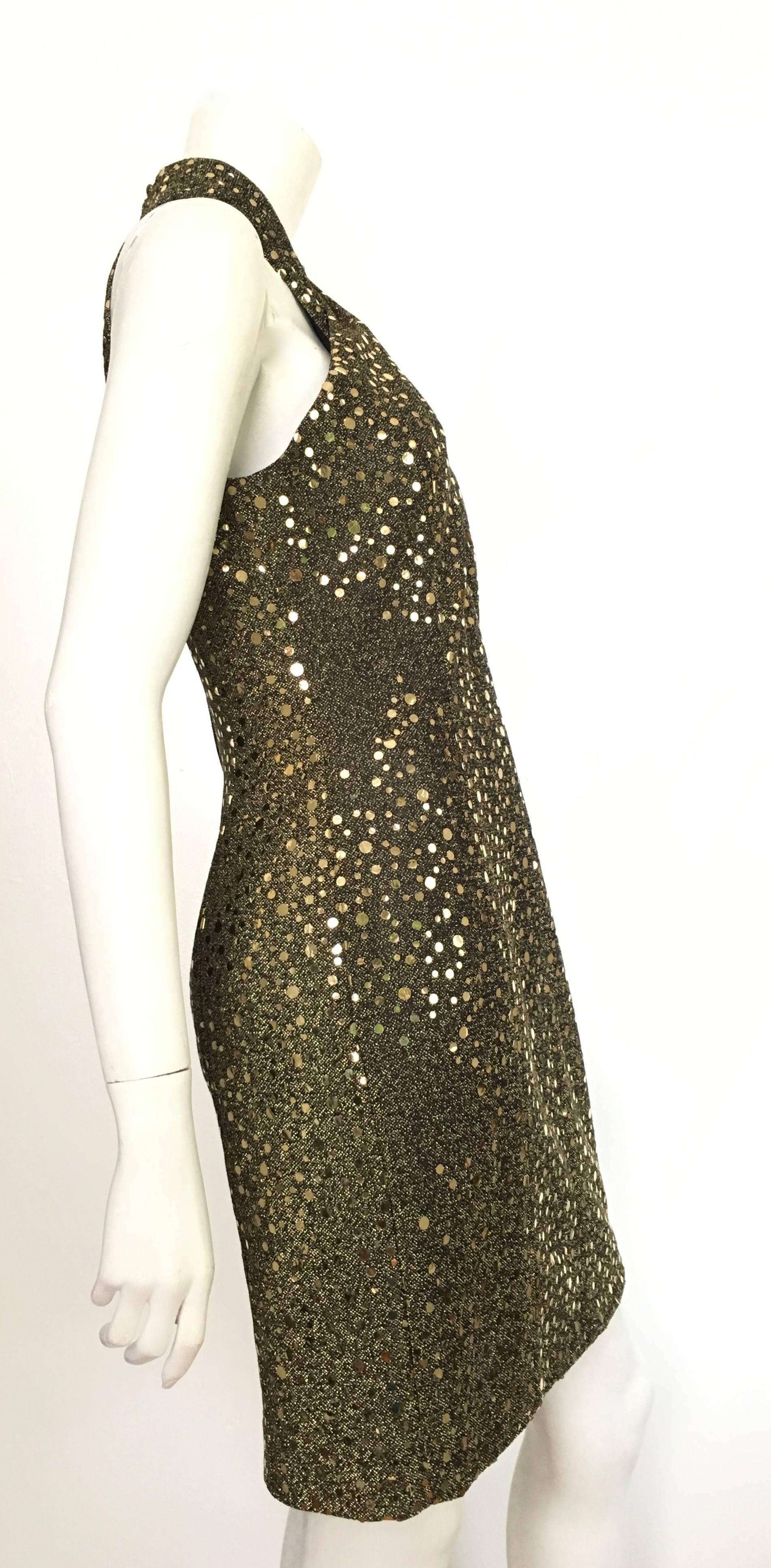 Morton Myles 1980s Gold Sequin Cocktail Dress Size 6. For Sale 6