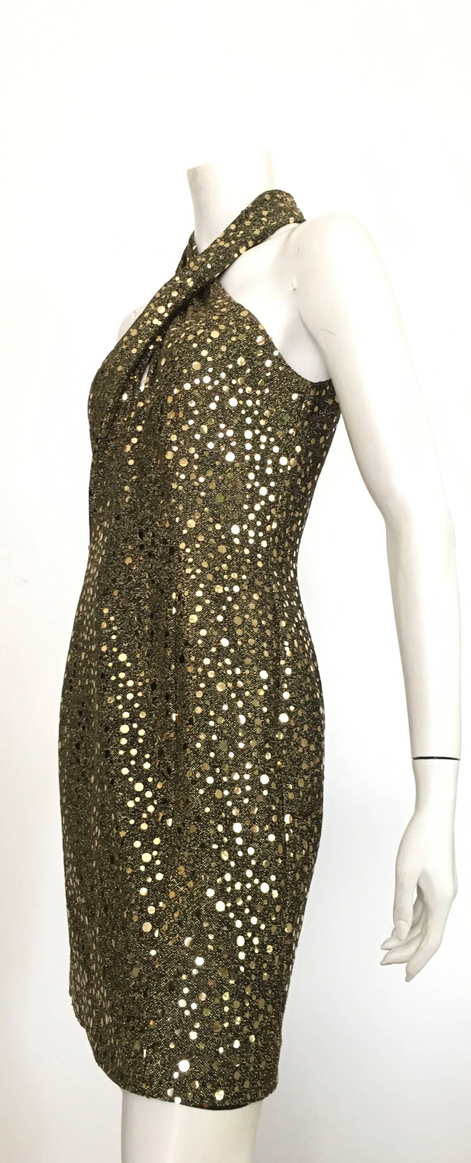 Morton Myles 1980s Gold Sequin Cocktail Dress Size 6. For Sale 8