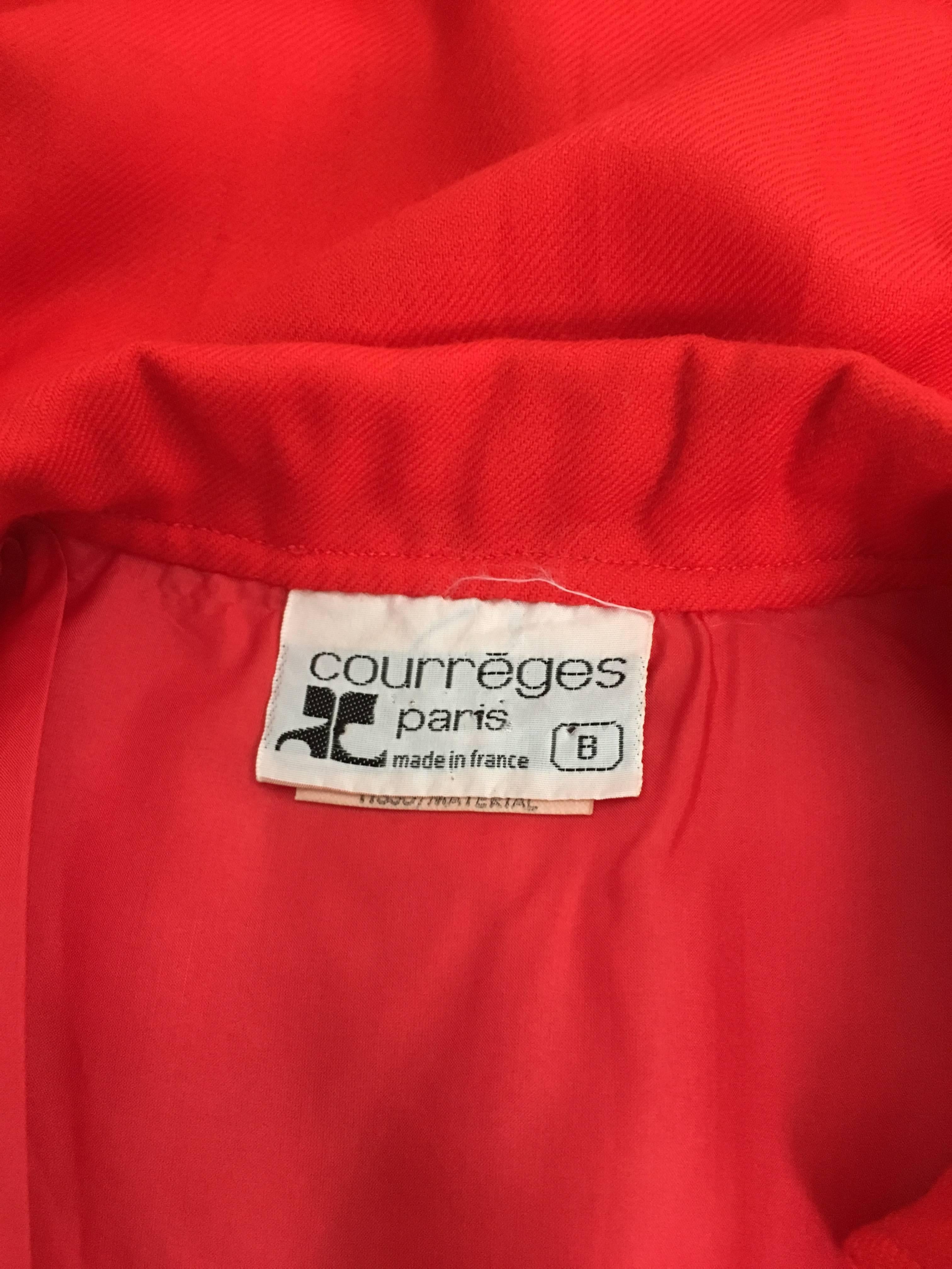 Courreges Red Wool Long Sleeve Dress with Pockets, 1980s  For Sale 12