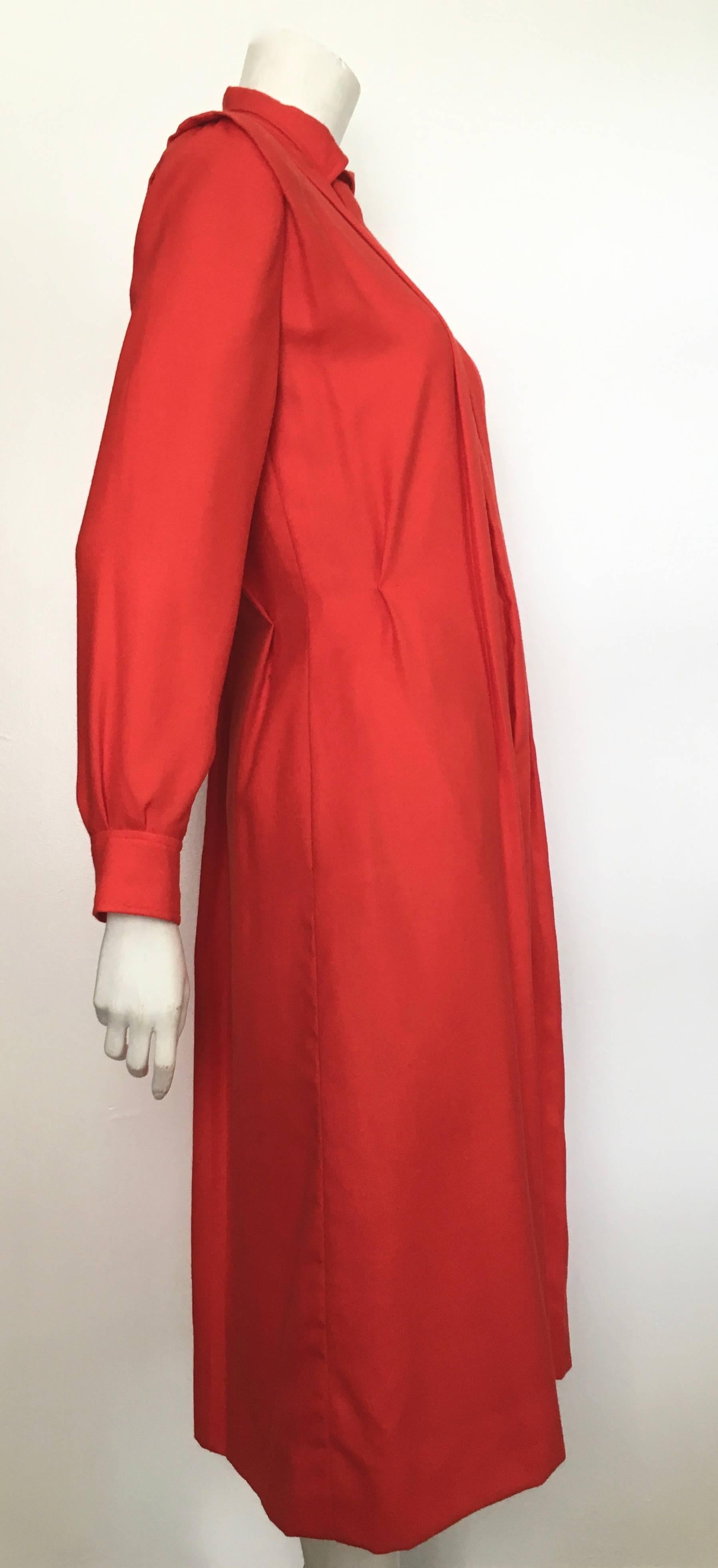 Courreges Red Wool Long Sleeve Dress with Pockets, 1980s  In Excellent Condition For Sale In Atlanta, GA