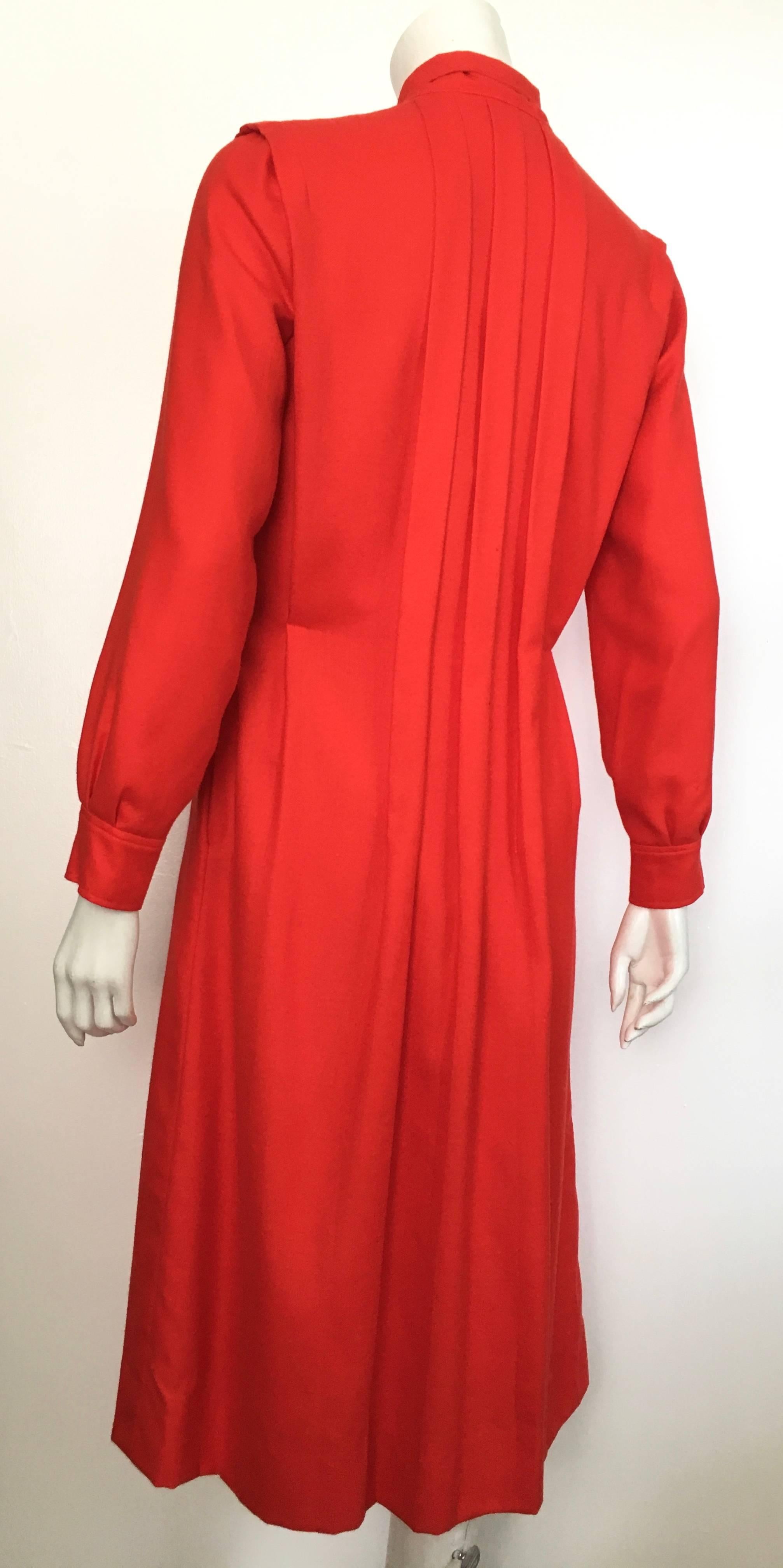 Courreges Red Wool Long Sleeve Dress with Pockets, 1980s  For Sale 3
