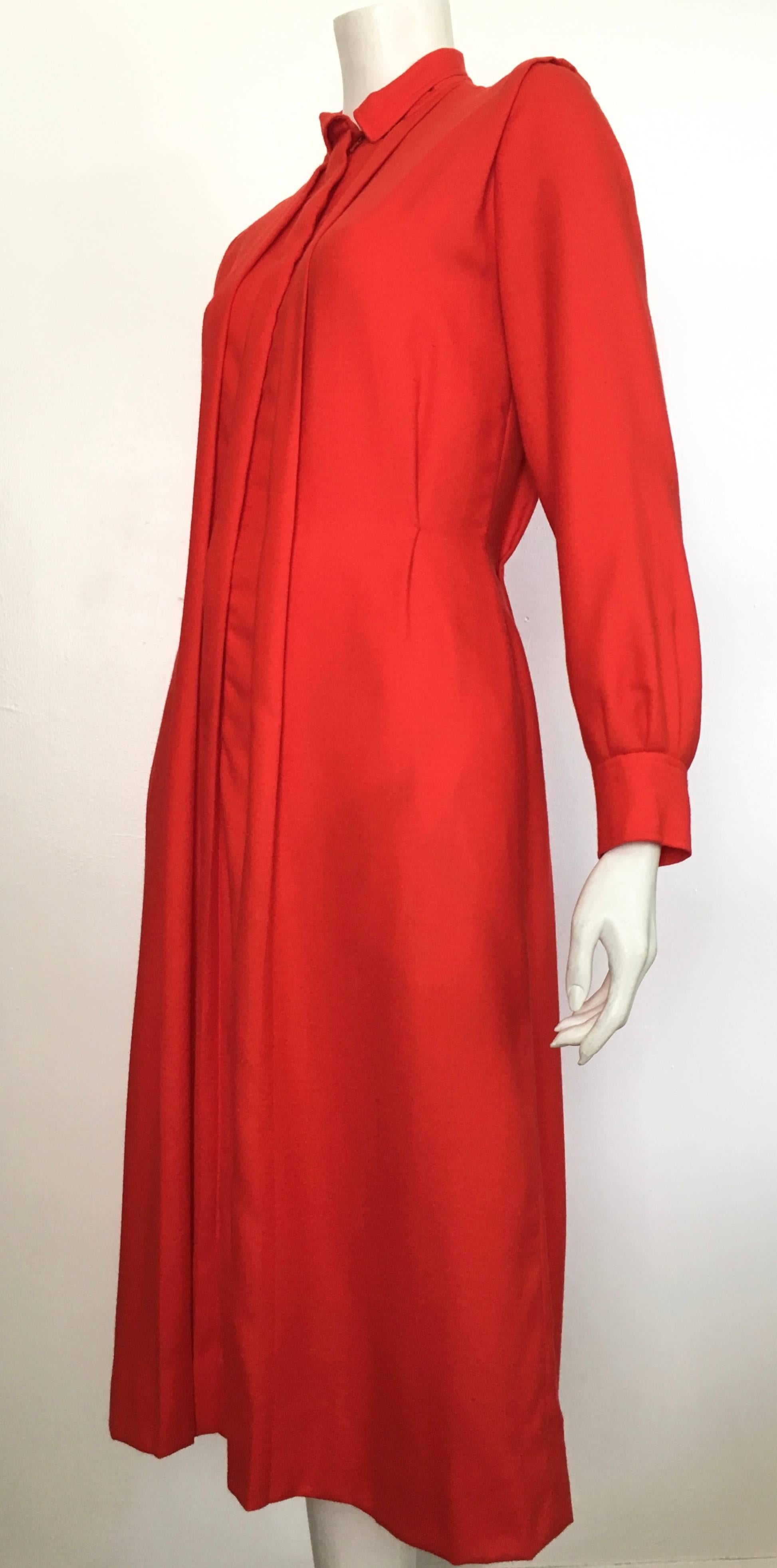 Courreges Red Wool Long Sleeve Dress with Pockets, 1980s  For Sale 4