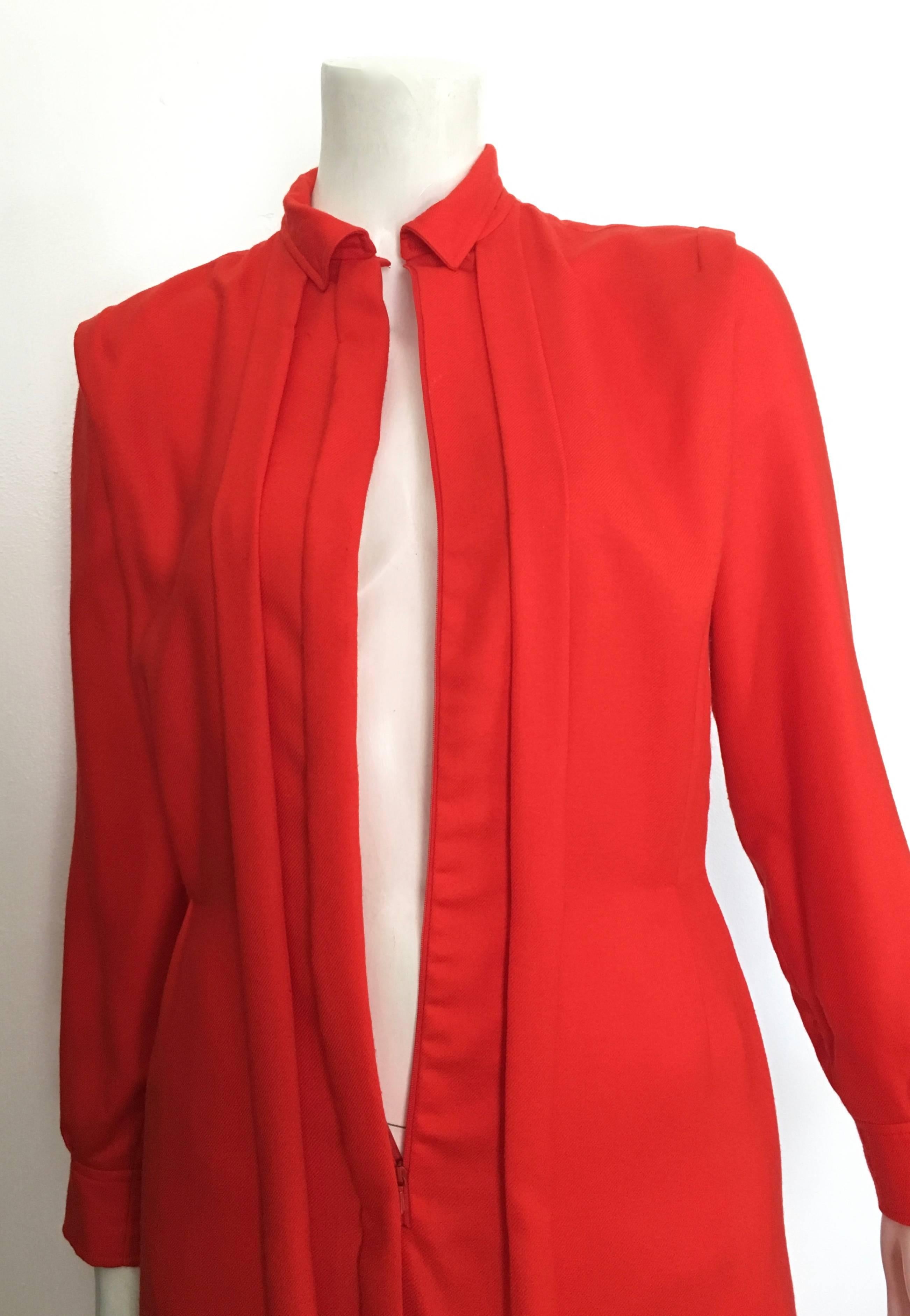 Courreges Red Wool Long Sleeve Dress with Pockets, 1980s  For Sale 5