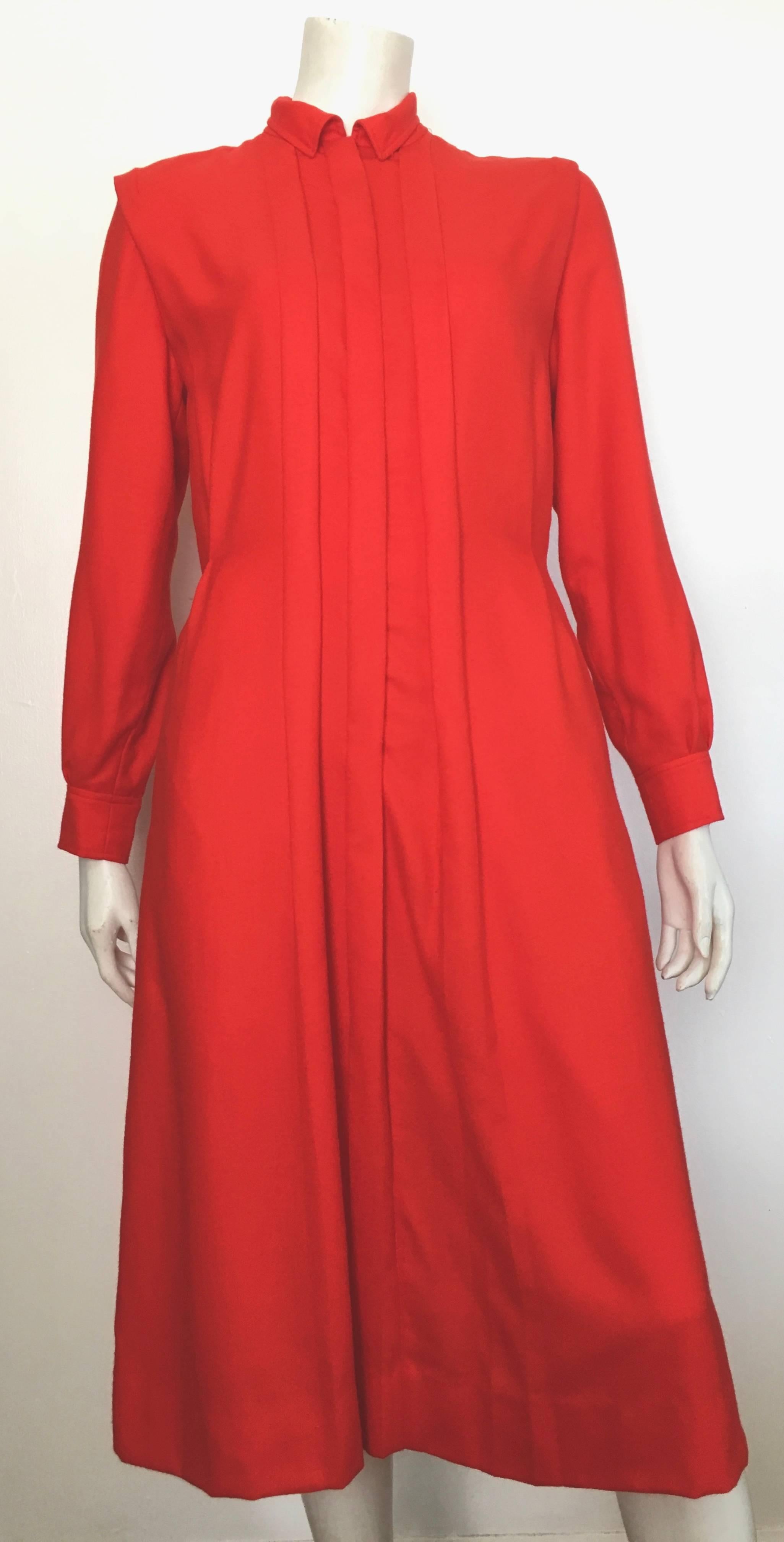 Courreges Red Wool Long Sleeve Dress with Pockets, 1980s  For Sale 6