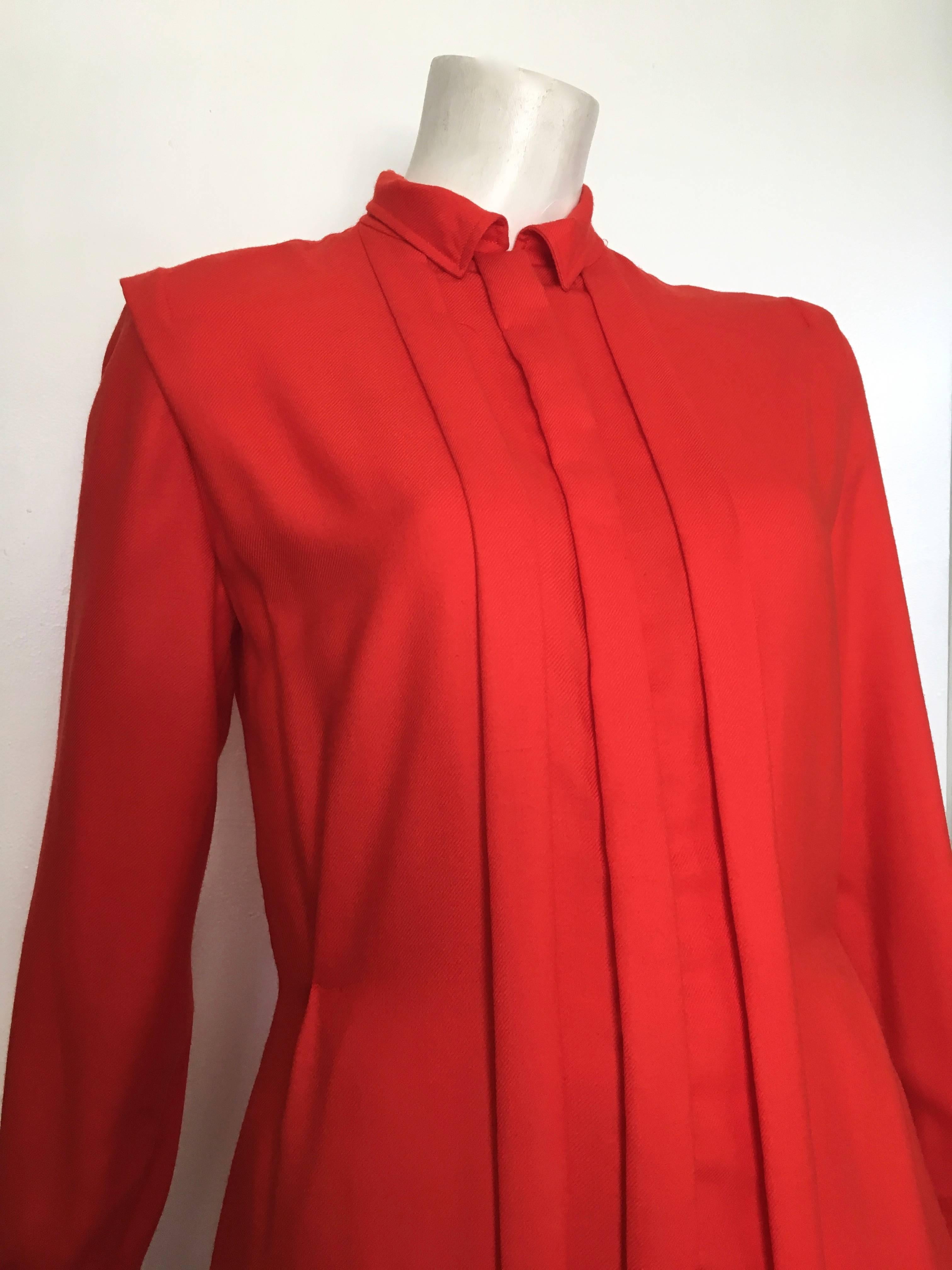 Courreges Red Wool Long Sleeve Dress with Pockets, 1980s  For Sale 7