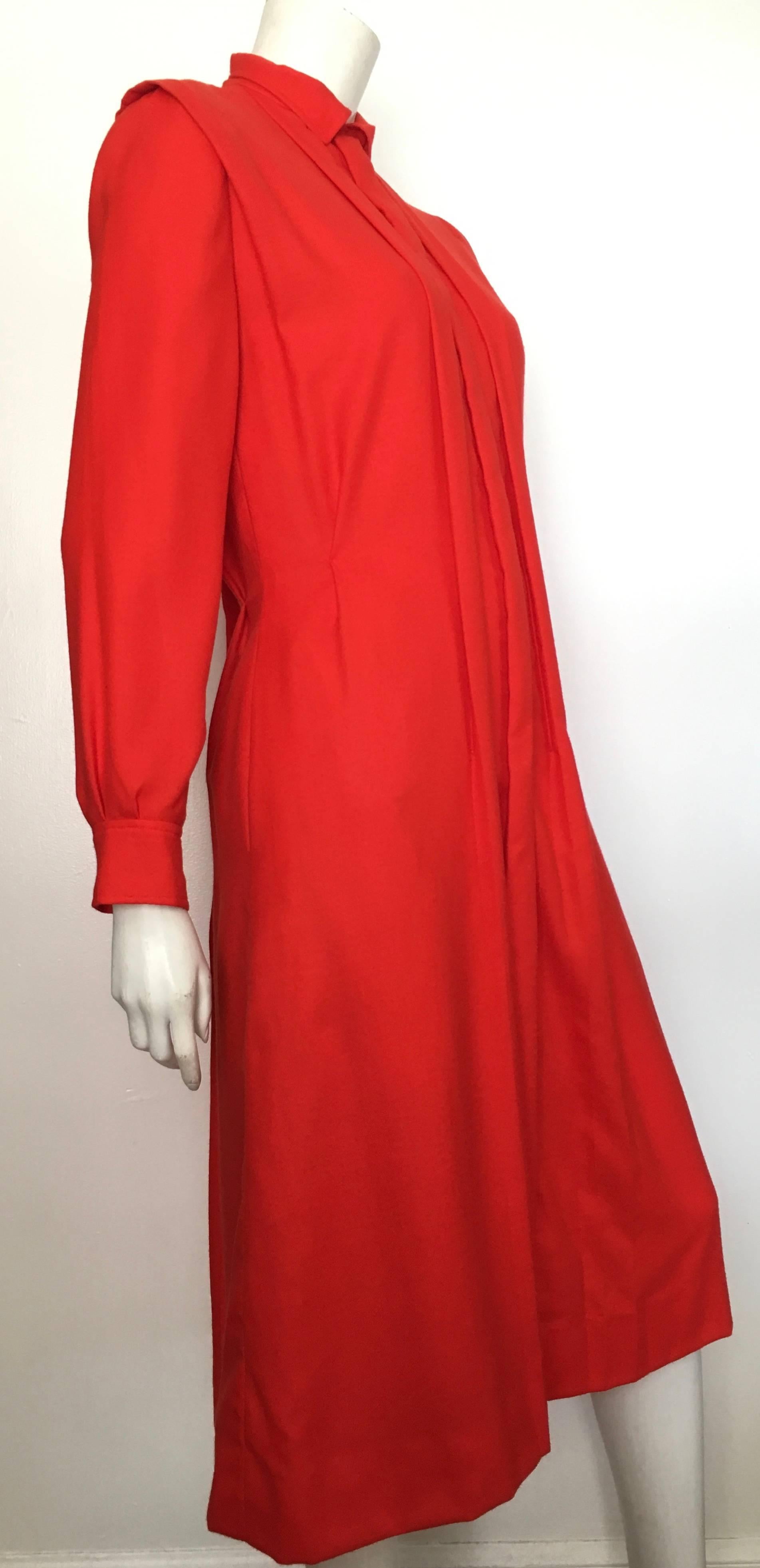 Courreges Red Wool Long Sleeve Dress with Pockets, 1980s  For Sale 8