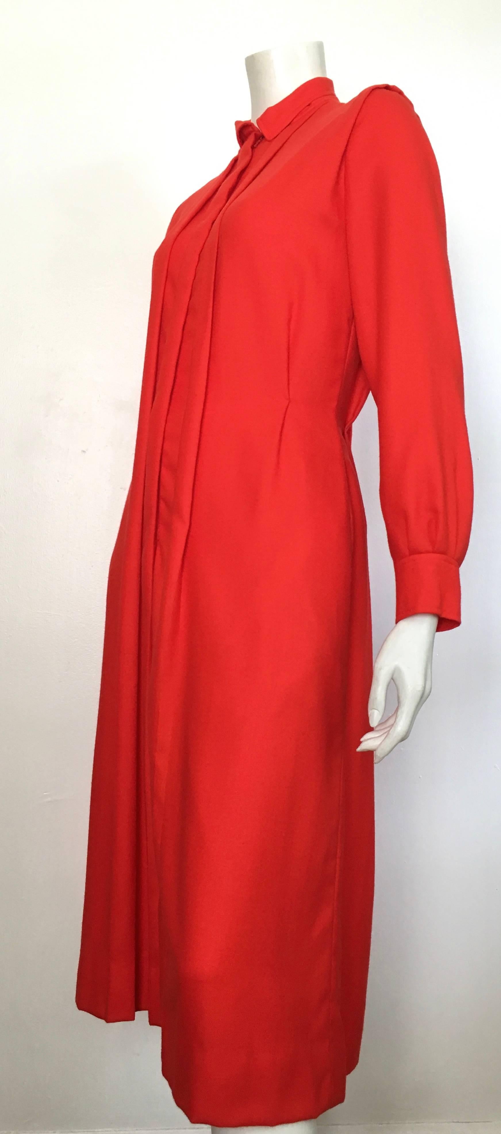 Courreges Red Wool Long Sleeve Dress with Pockets, 1980s  For Sale 11