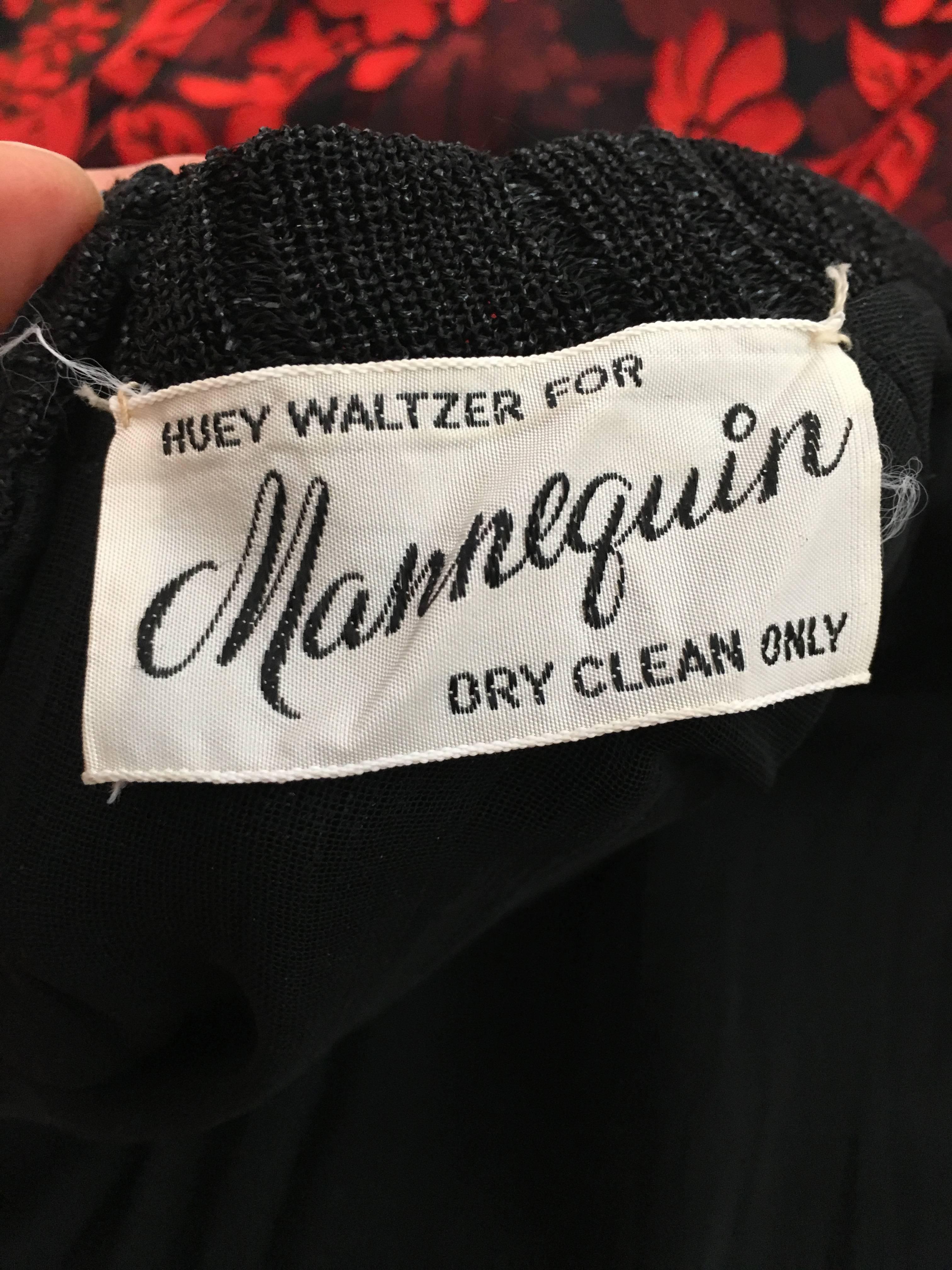 Huey Waltzer 1970s Black Long Sleeve Maxi Evening Dress Size 4. For Sale 14