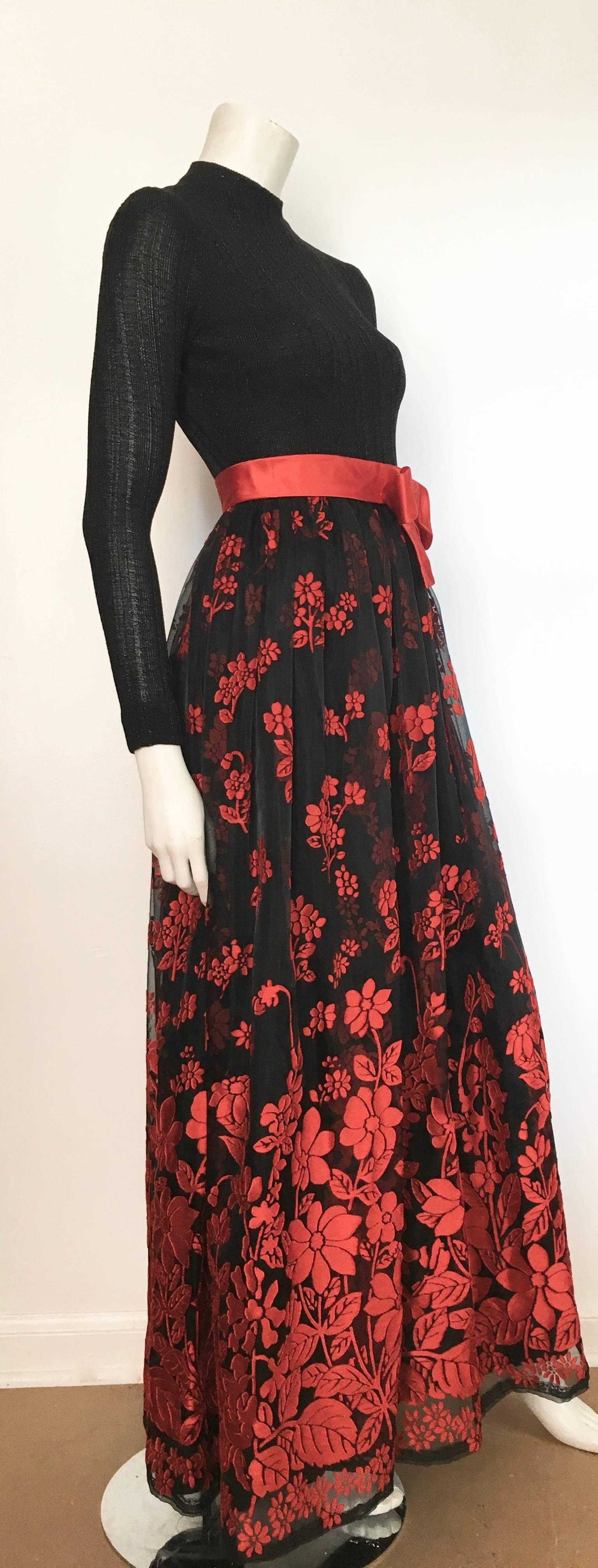 Huey Waltzer 1970s Black Long Sleeve Maxi Evening Dress Size 4. For Sale 6