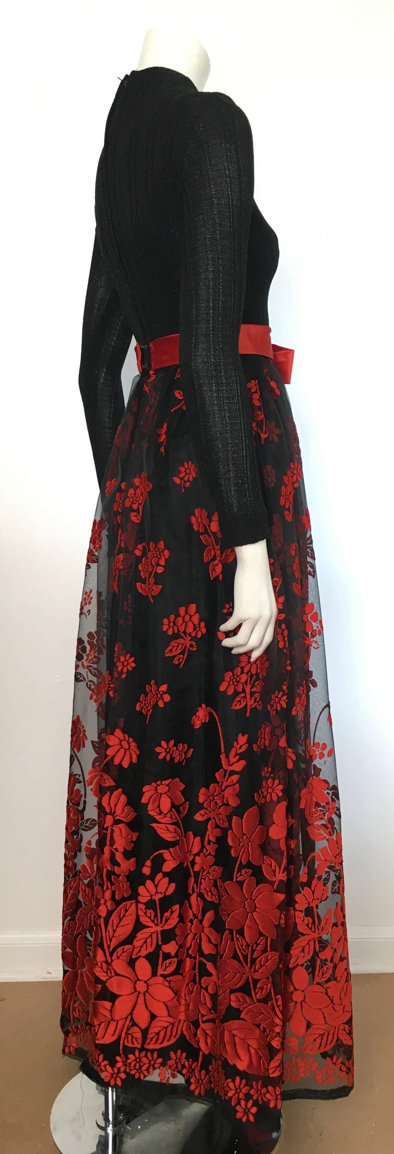 Huey Waltzer 1970s Black Long Sleeve Maxi Evening Dress Size 4. For Sale 7