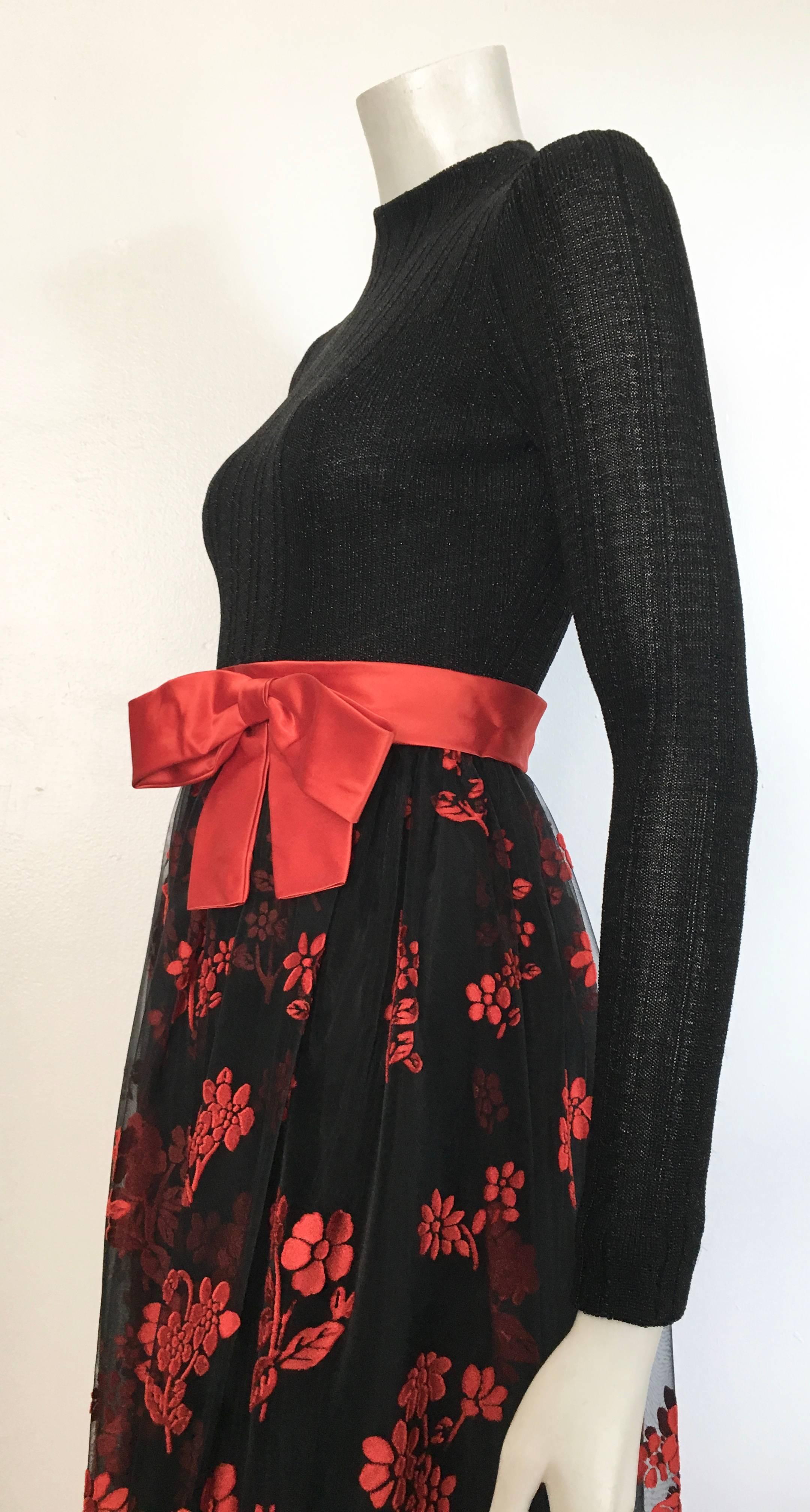Huey Waltzer 1970s Black Long Sleeve Maxi Evening Dress Size 4. For Sale 11