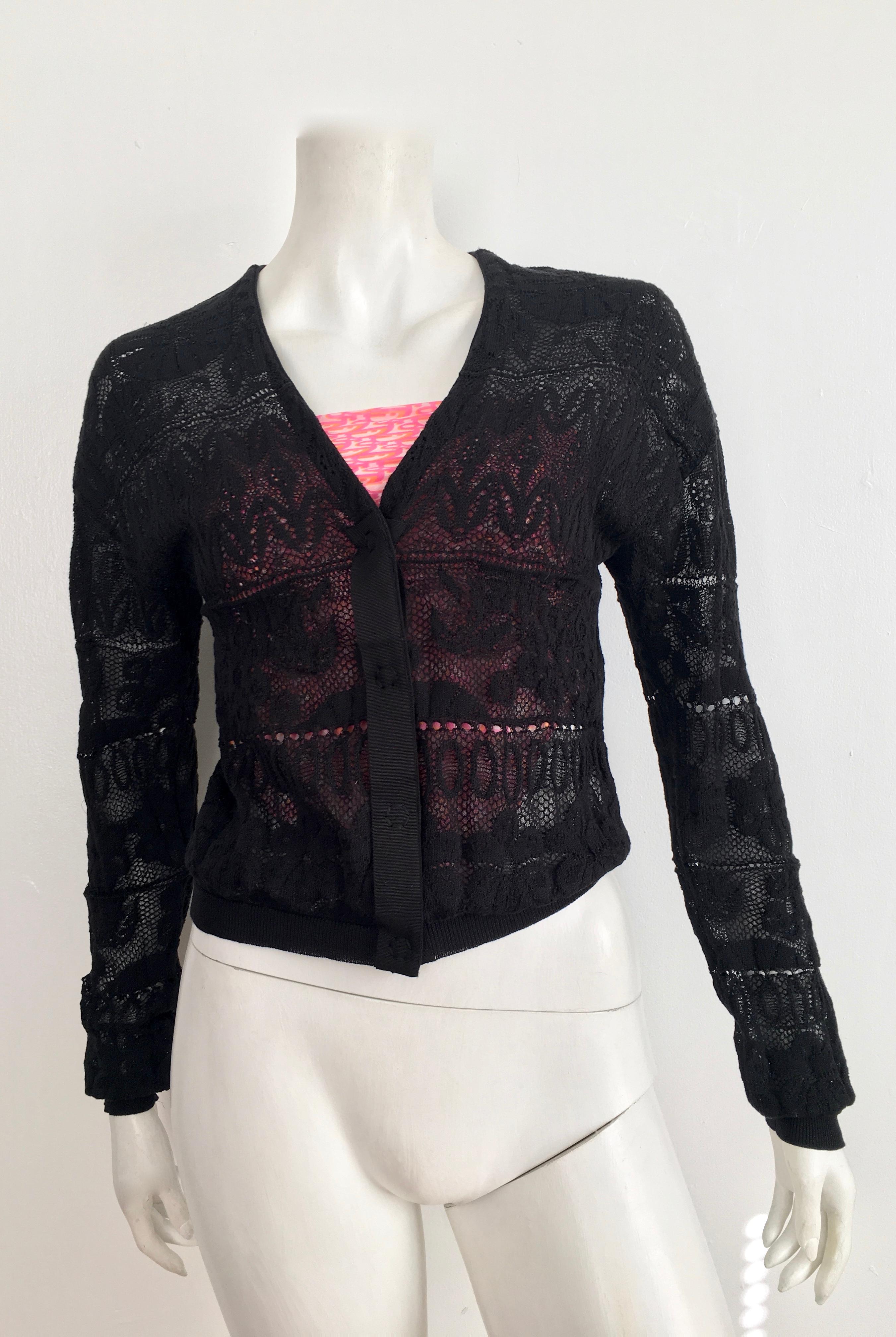 Lanvin Black Lace Snap Button Cardigan Size 4. In Excellent Condition In Atlanta, GA