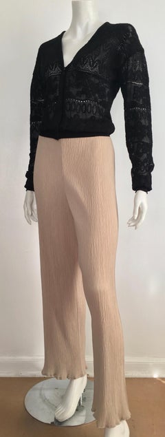Issey Miyake 1990s Tan Pleated Pants with Elastic Waist Band Size 6.