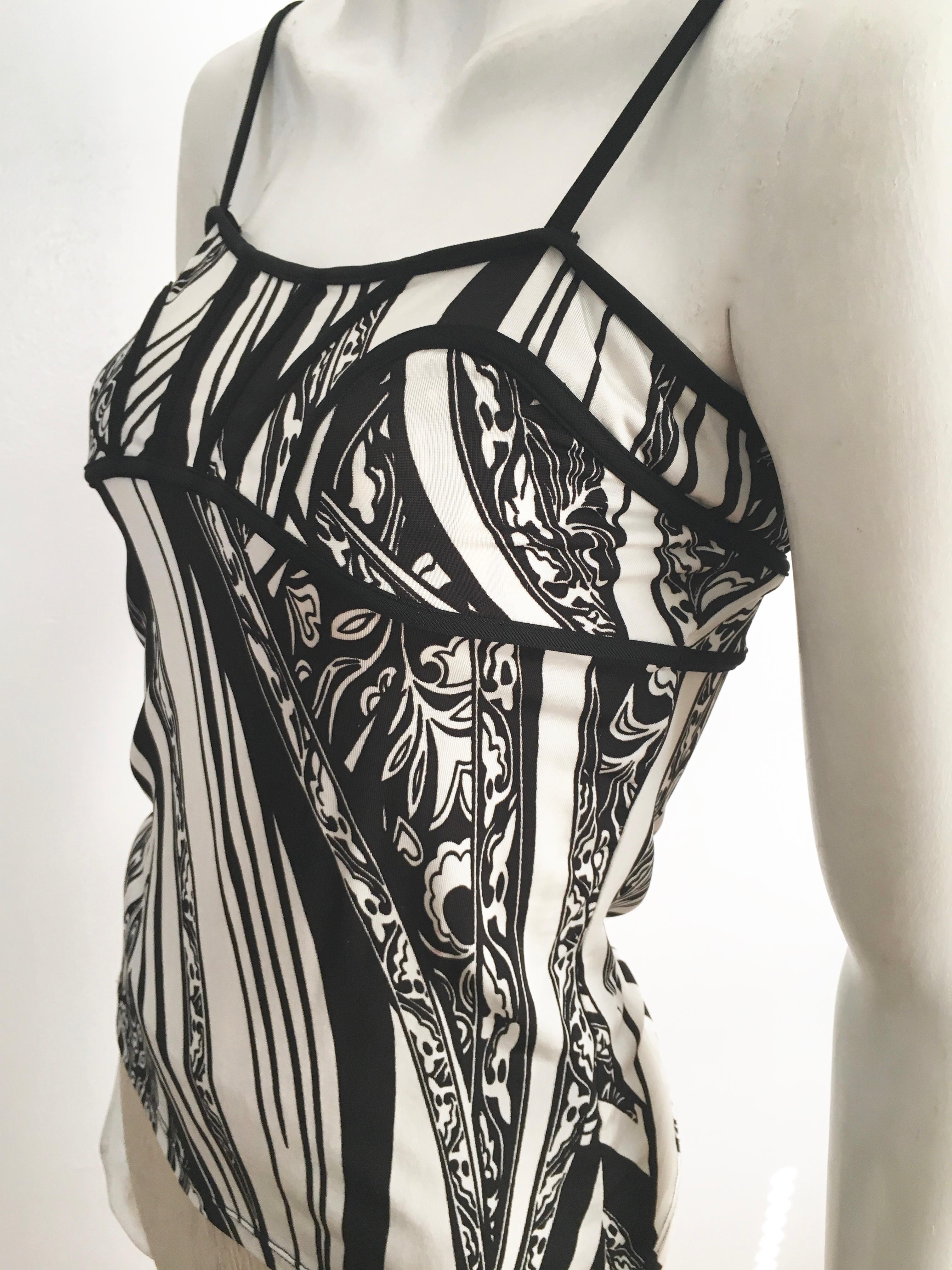 Just Cavalli Black & White Stretch Tank Top Size 4.  For Sale 1