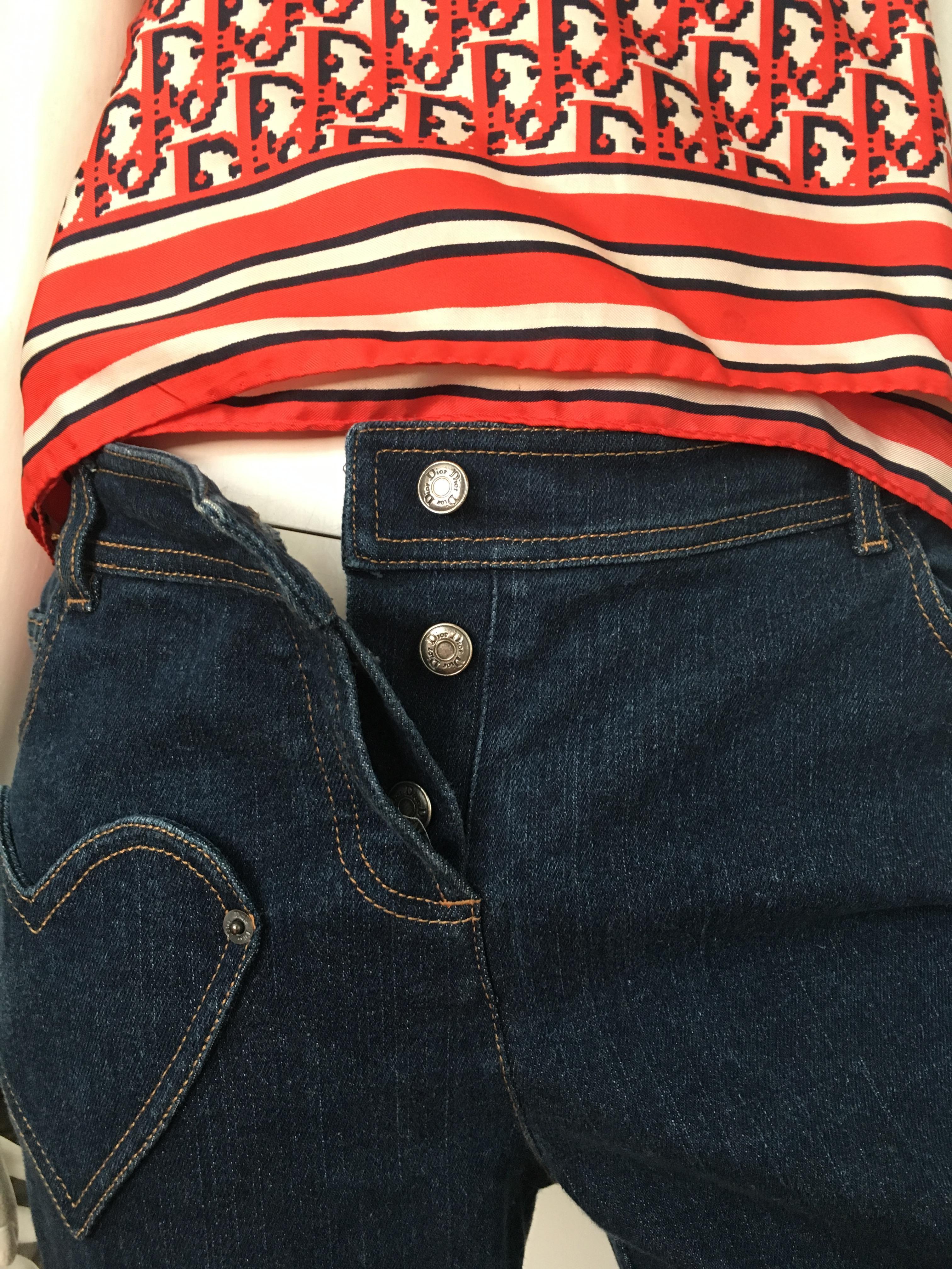 Black Dior Denim Button Up Jeans with Heart Shape Pockets Size 6.